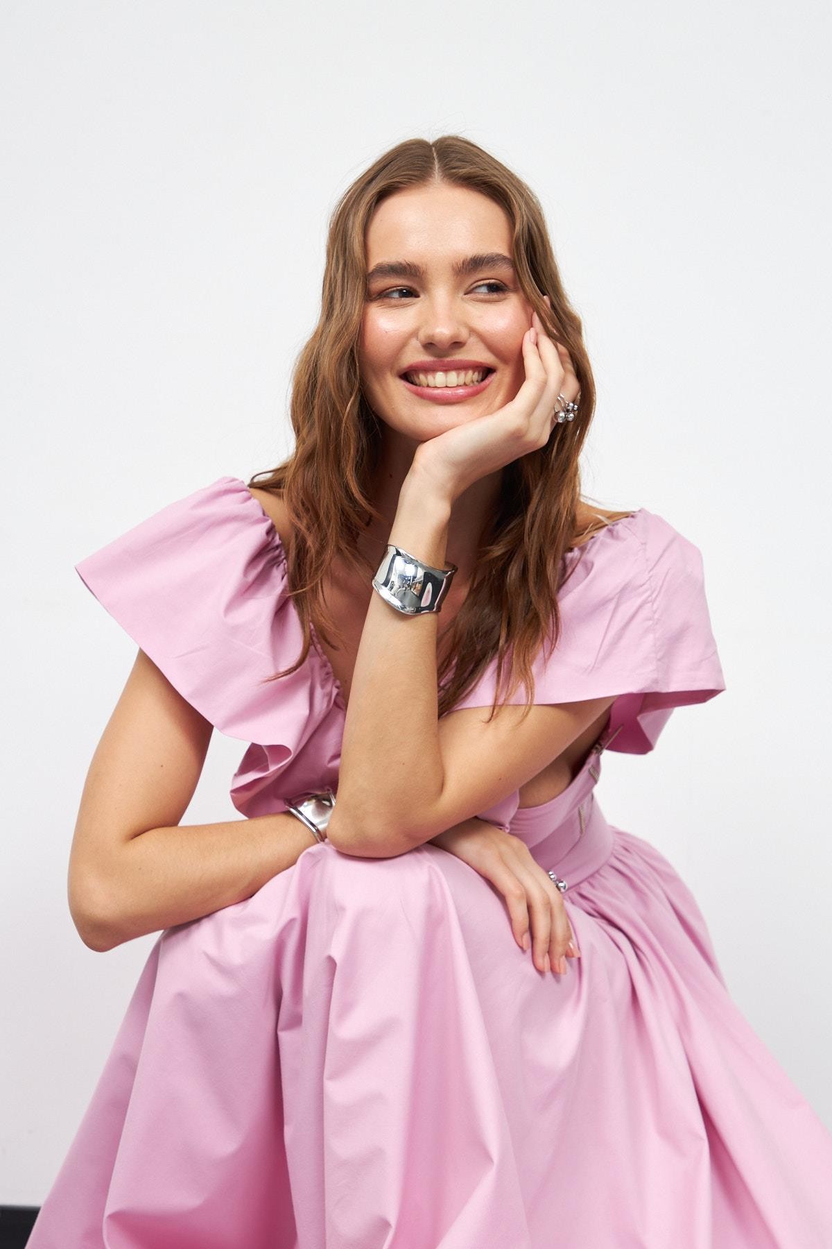 Jolie Ruffle Crop Bluz Pembe