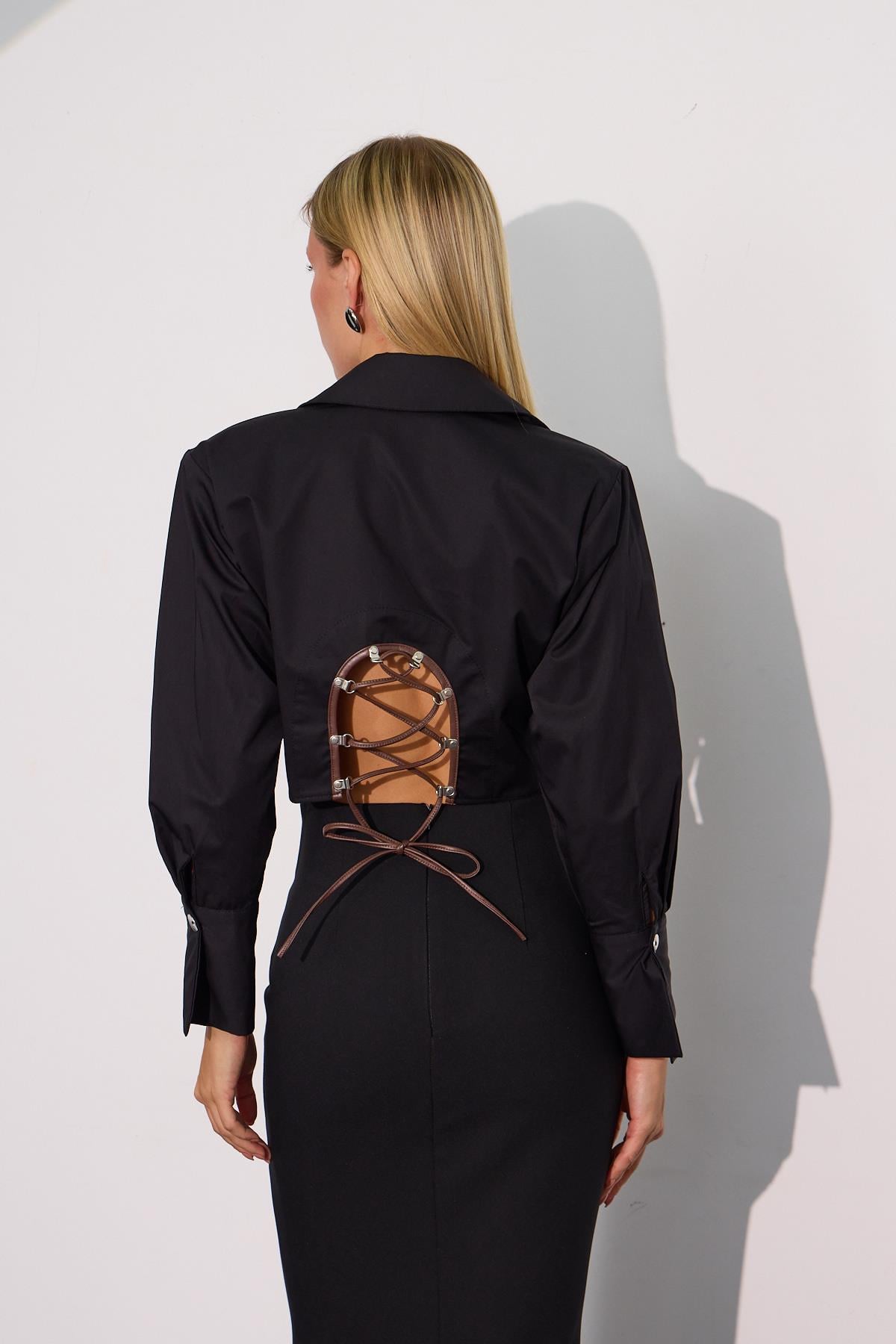 Leather Chic Crop Gömlek Siyah