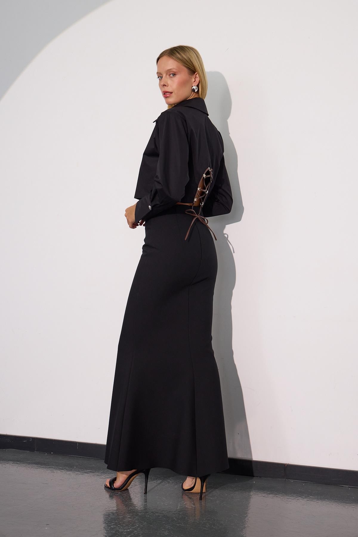 Leather Chic Crop Gömlek Siyah