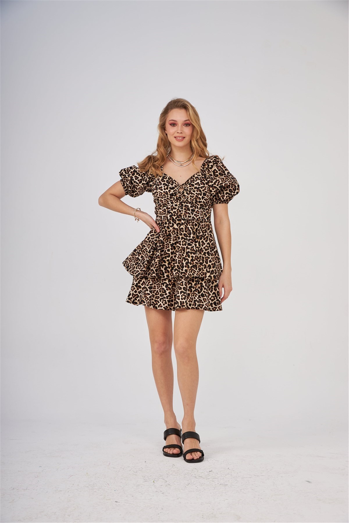 Leopar Desen Mini Elbise