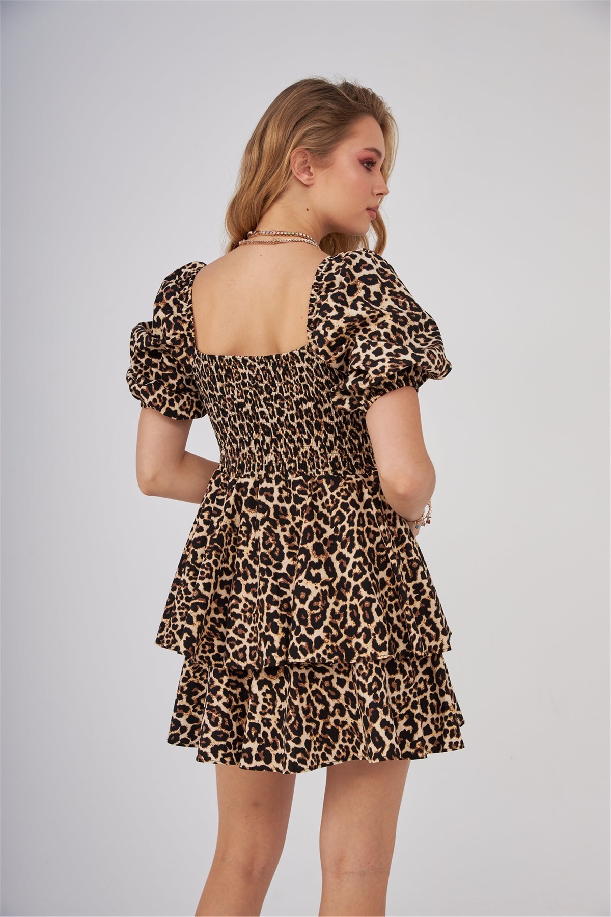 Leopar Desen Mini Elbise