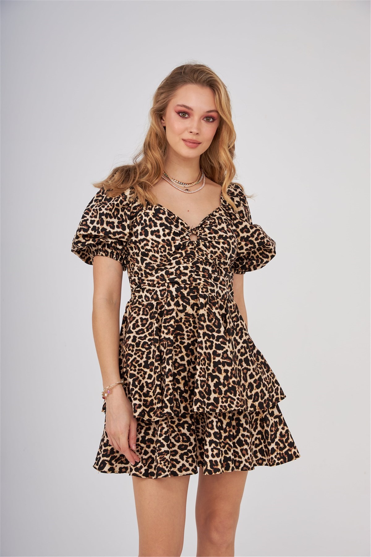 Leopar Desen Mini Elbise