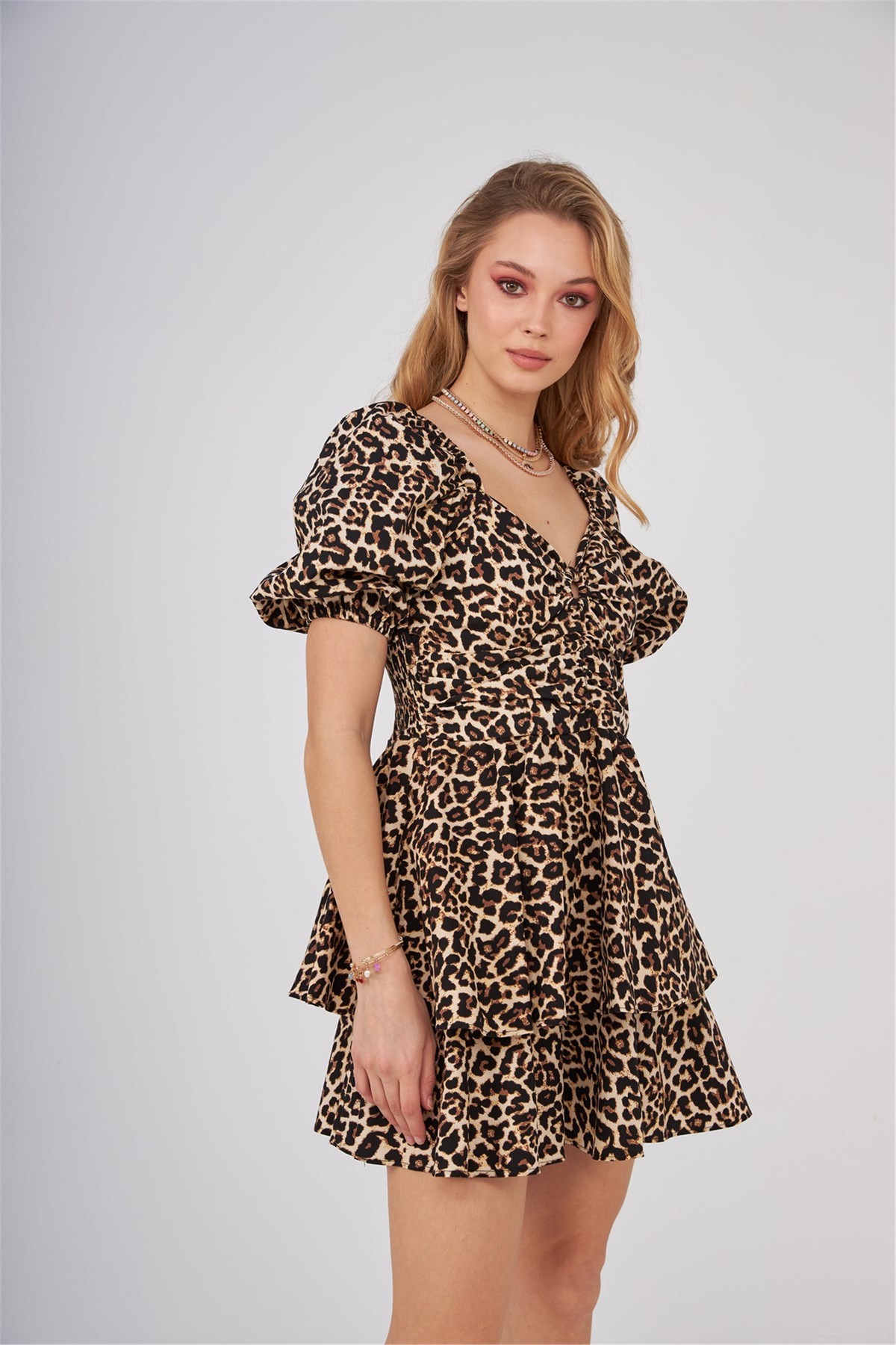 Leopar Desen Mini Elbise