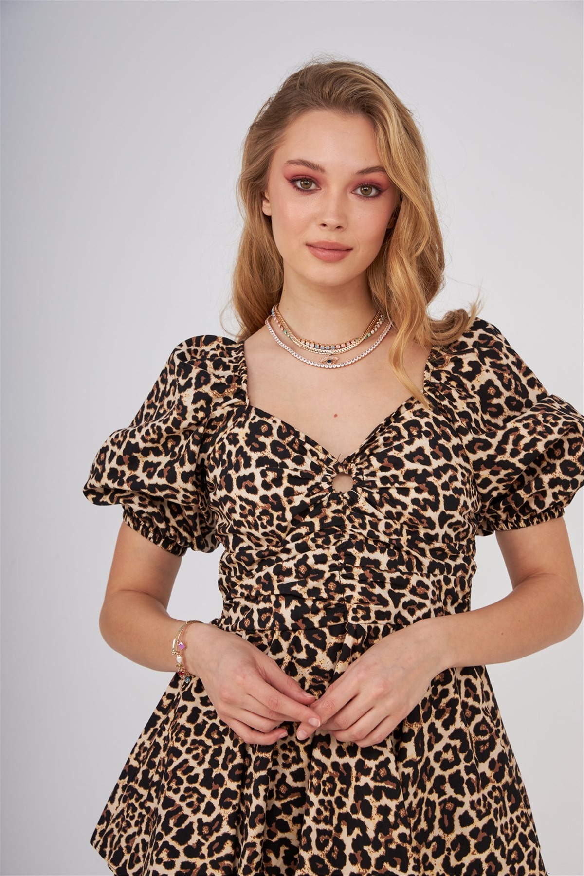 Leopar Desen Mini Elbise