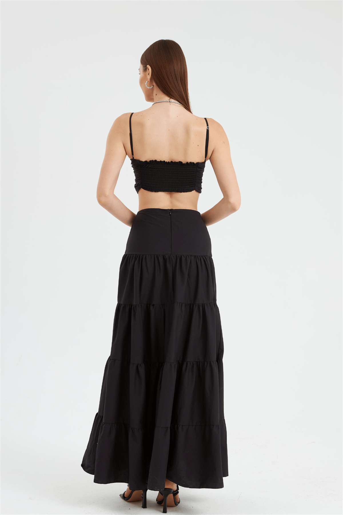 Love Serisi Maxi Boy Poplin Elbise Siyah
