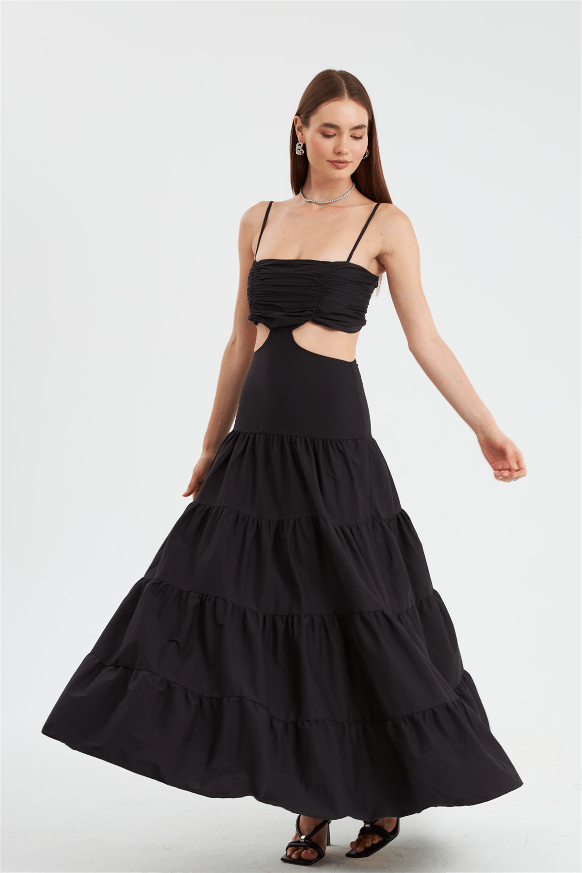 Love Serisi Maxi Boy Poplin Elbise Siyah