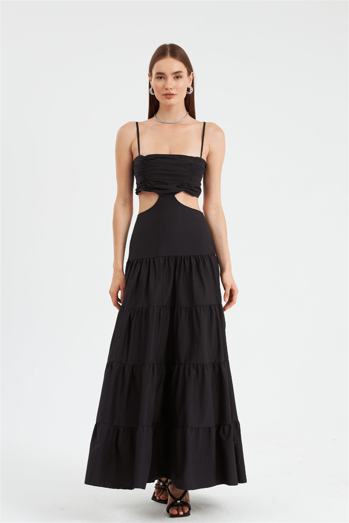 Love Serisi Maxi Boy Poplin Elbise Siyah