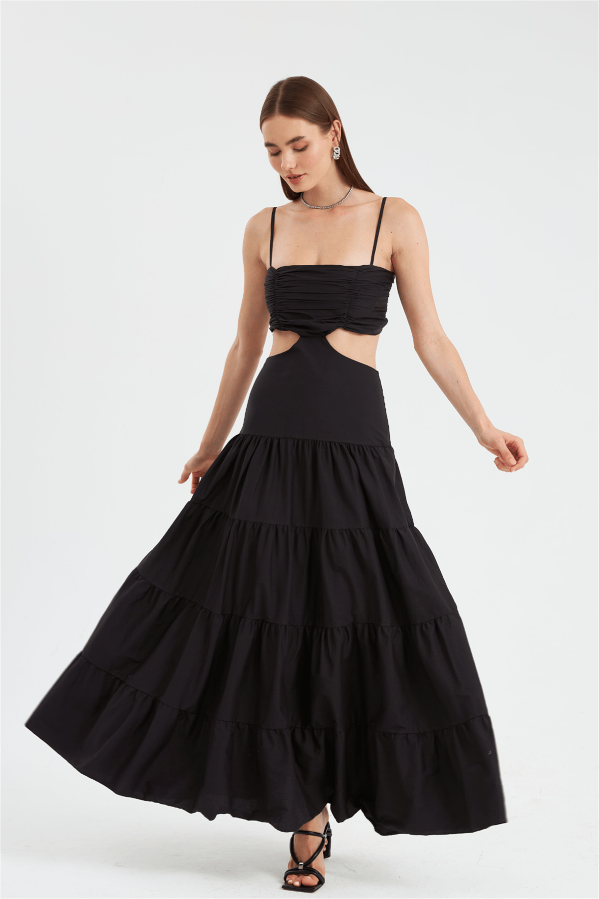 Love Serisi Maxi Boy Poplin Elbise Siyah