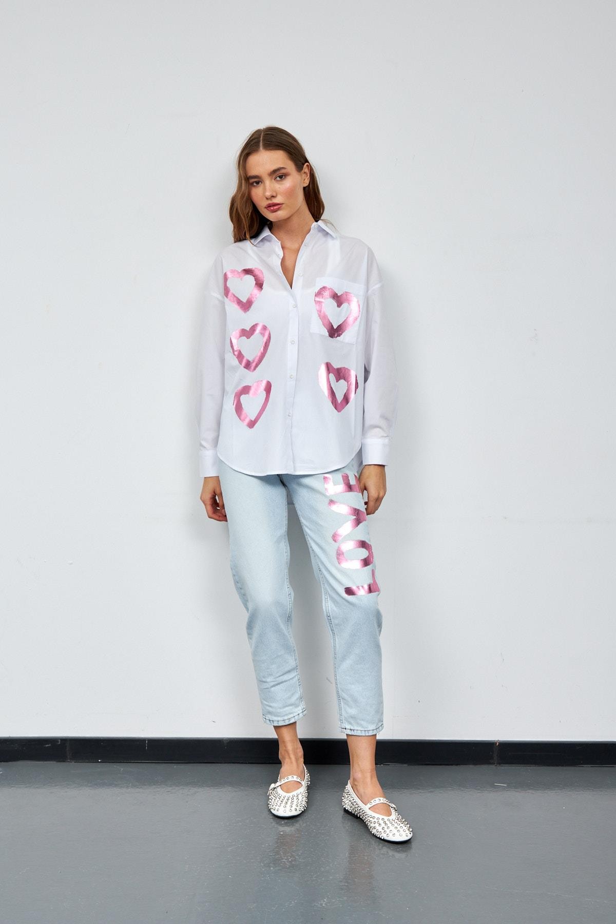Love Shine Koleksiyonu Geniş Kesim Poplin Gömlek Pembe