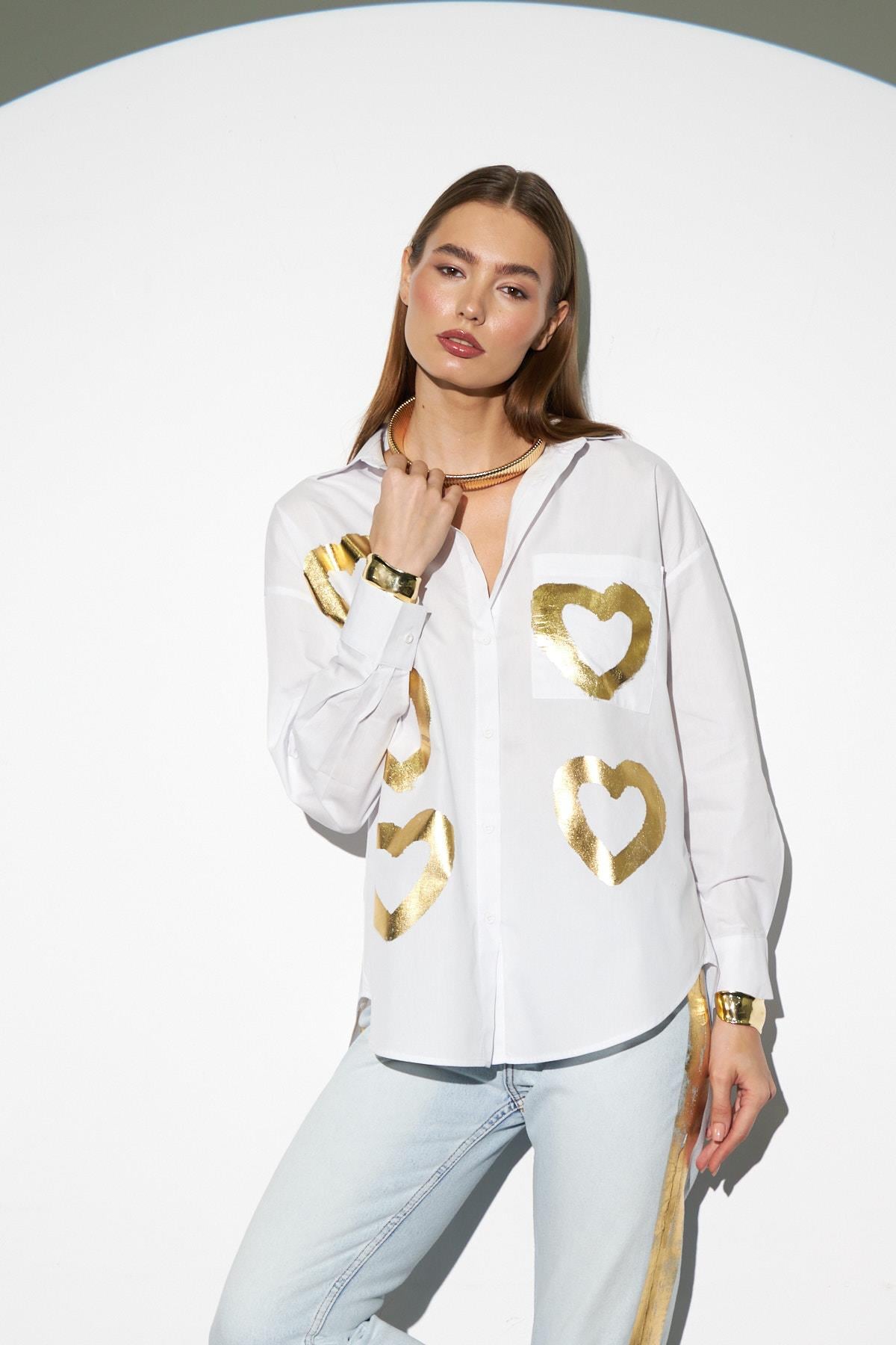 Love Shine Koleksiyonu Geniş Kesim Poplin Gömlek Gold