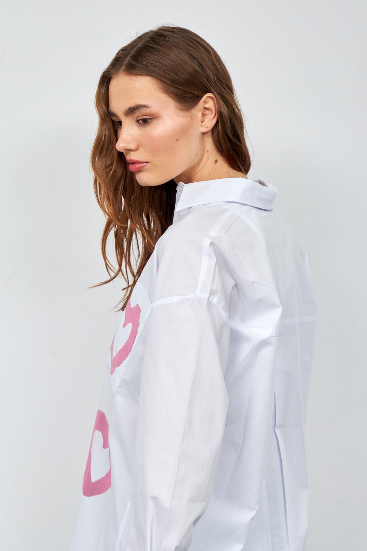 Love Shine Koleksiyonu Geniş Kesim Poplin Gömlek Pembe