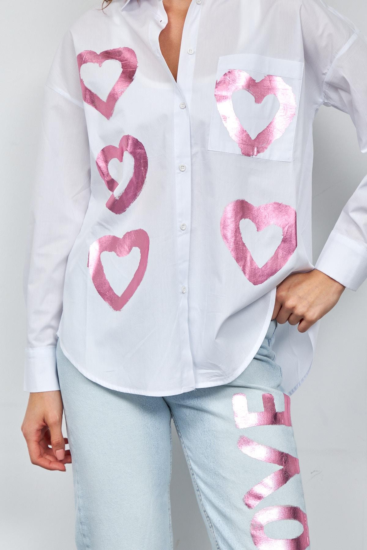 Love Shine Koleksiyonu Geniş Kesim Poplin Gömlek Pembe