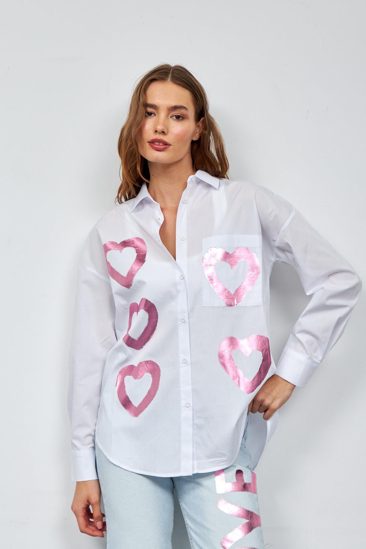 Love Shine Koleksiyonu Geniş Kesim Poplin Gömlek Pembe