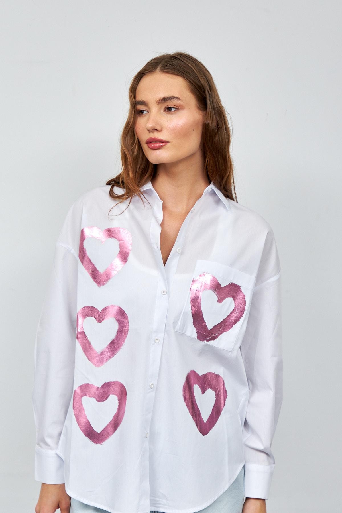 Love Shine Koleksiyonu Geniş Kesim Poplin Gömlek Pembe
