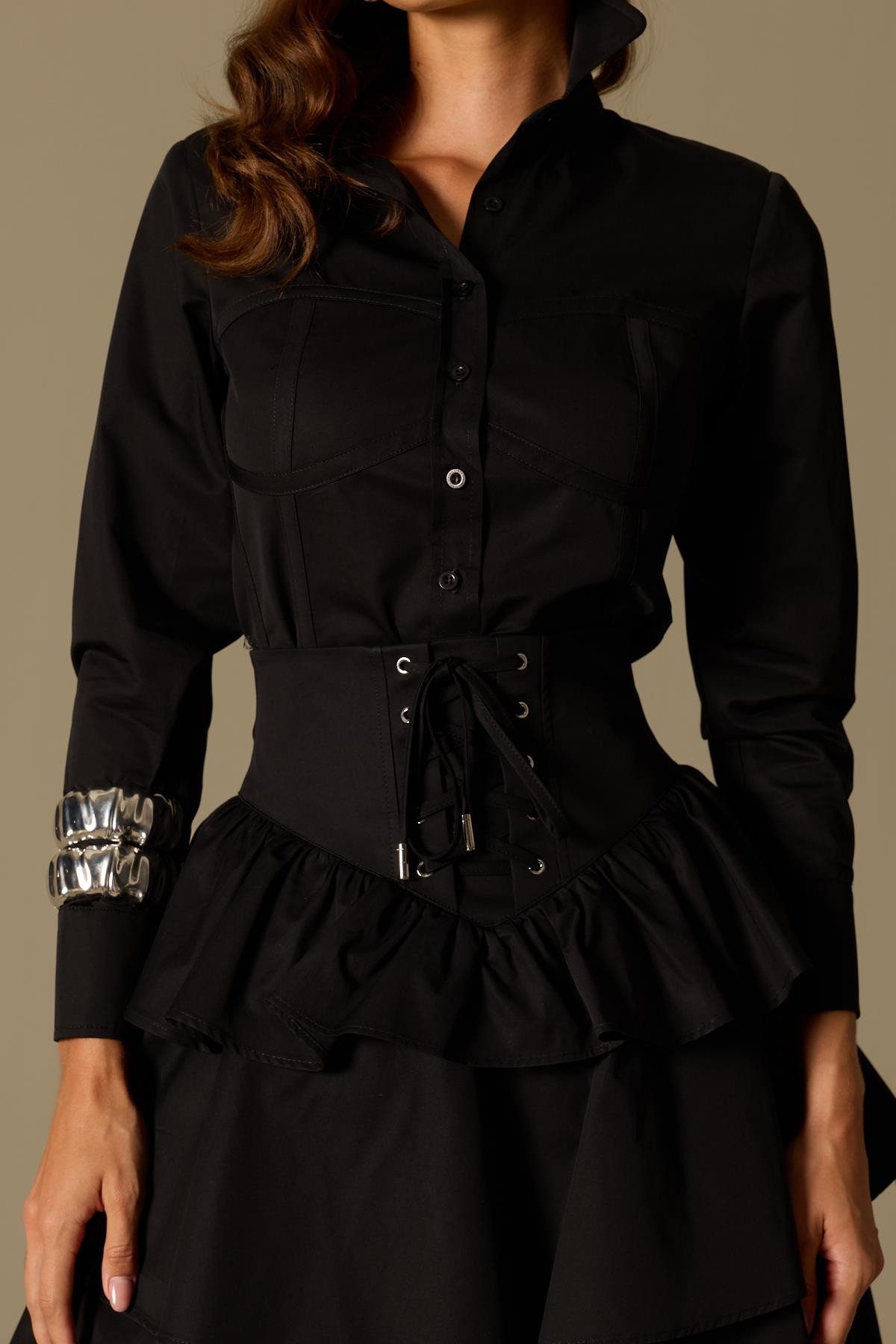 Luna Line 100% Cotton Stitched Shirt Black