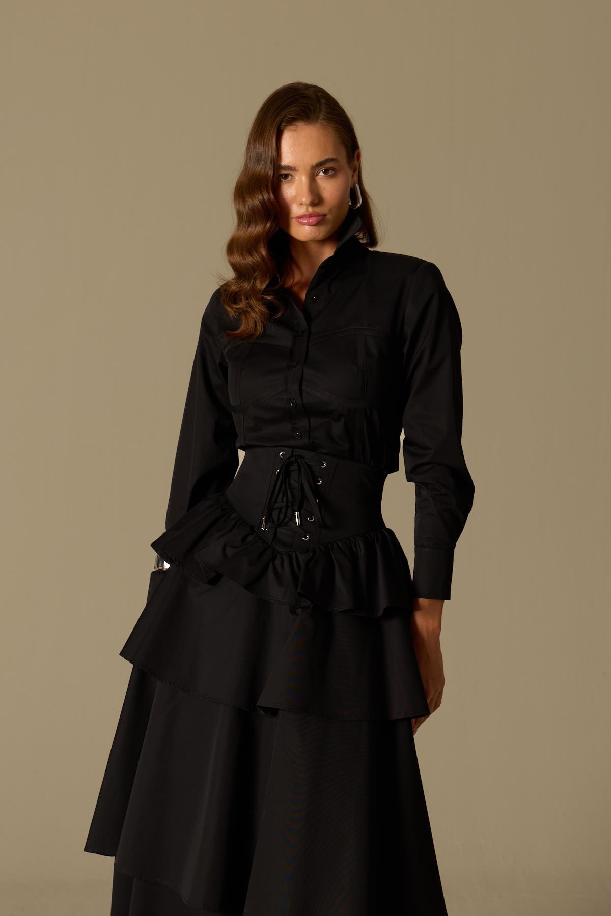 Luna Line 100% Cotton Stitched Shirt Black