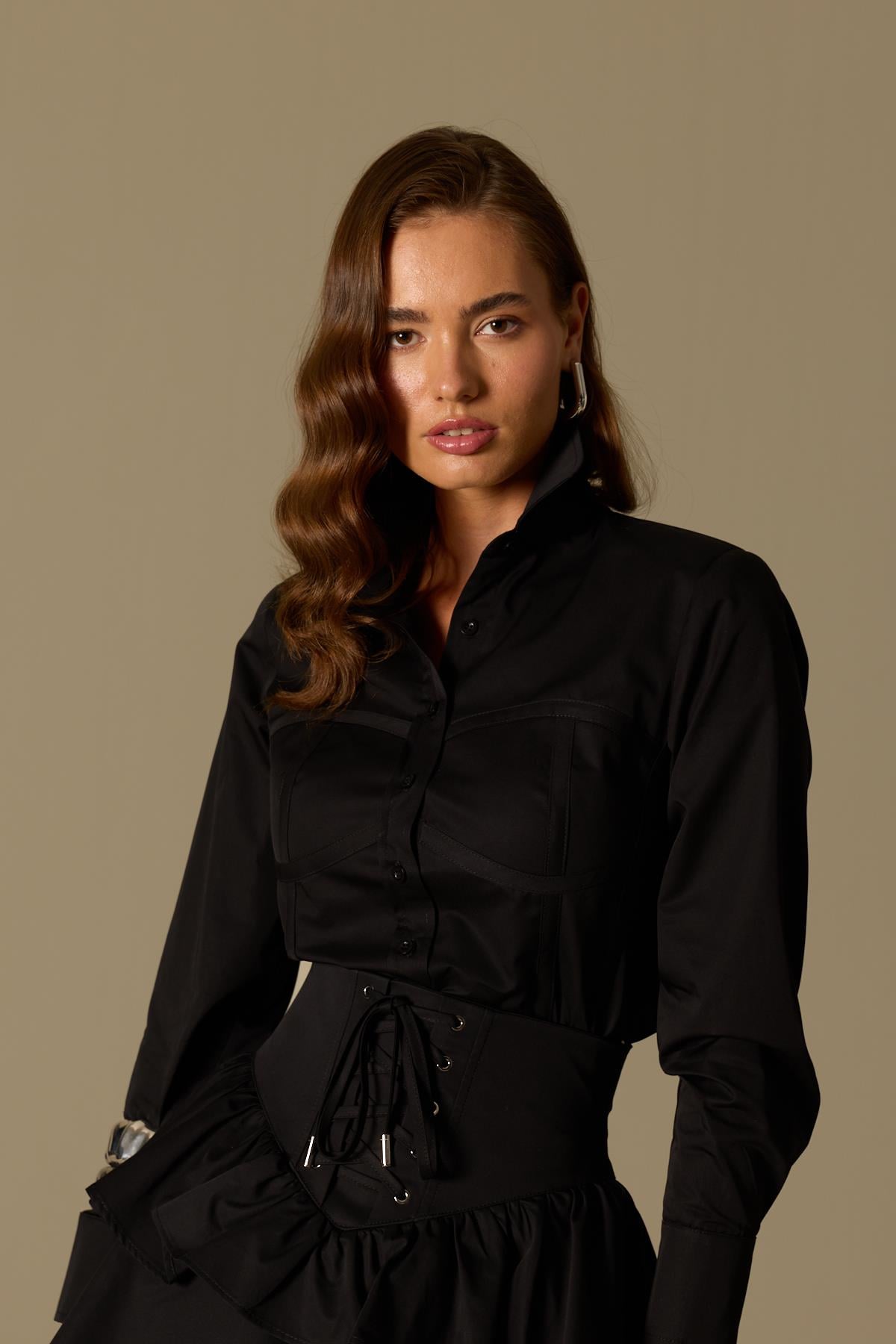 Luna Line 100% Cotton Stitched Shirt Black
