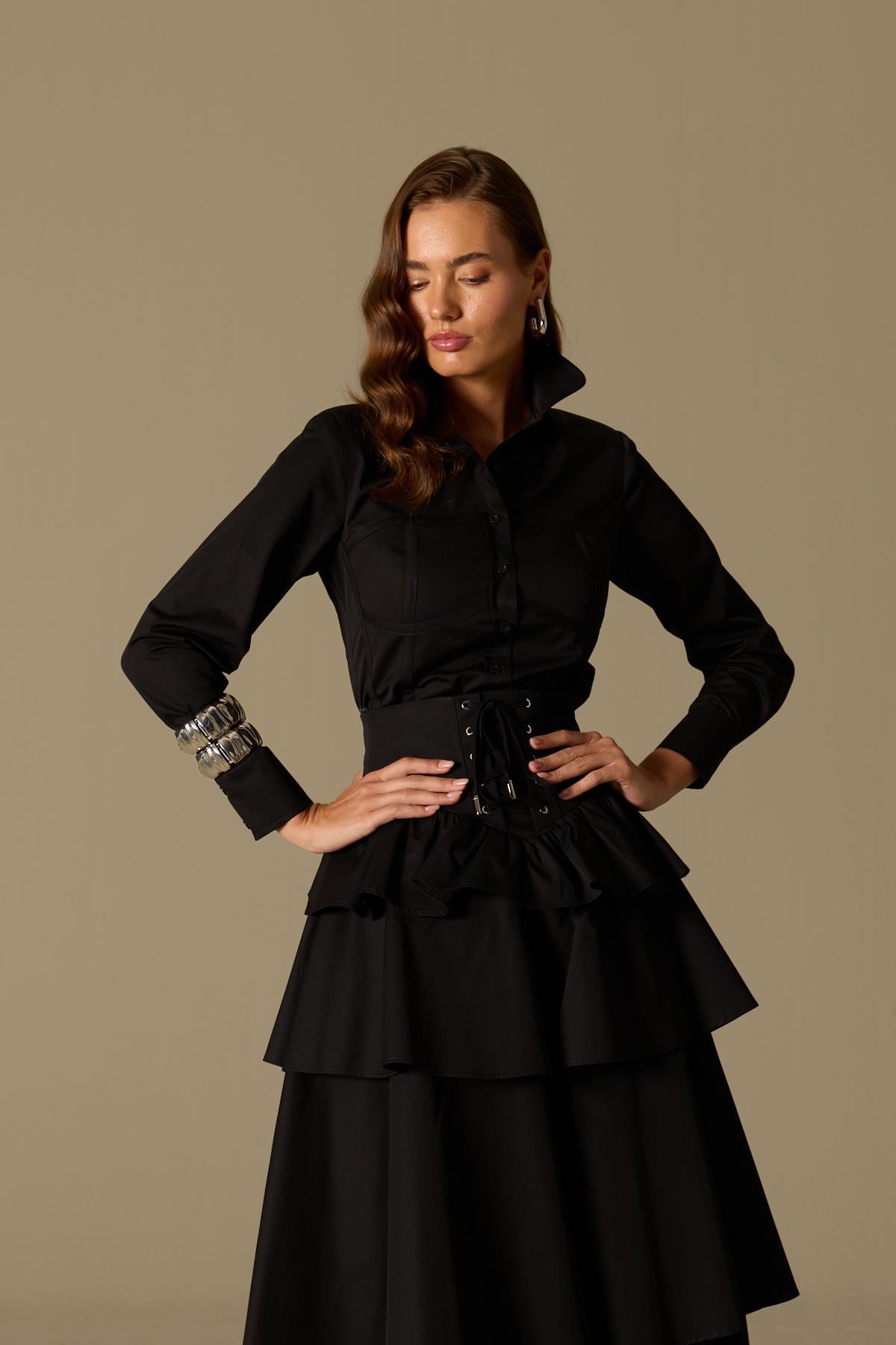 Luna Line 100% Cotton Stitched Shirt Black