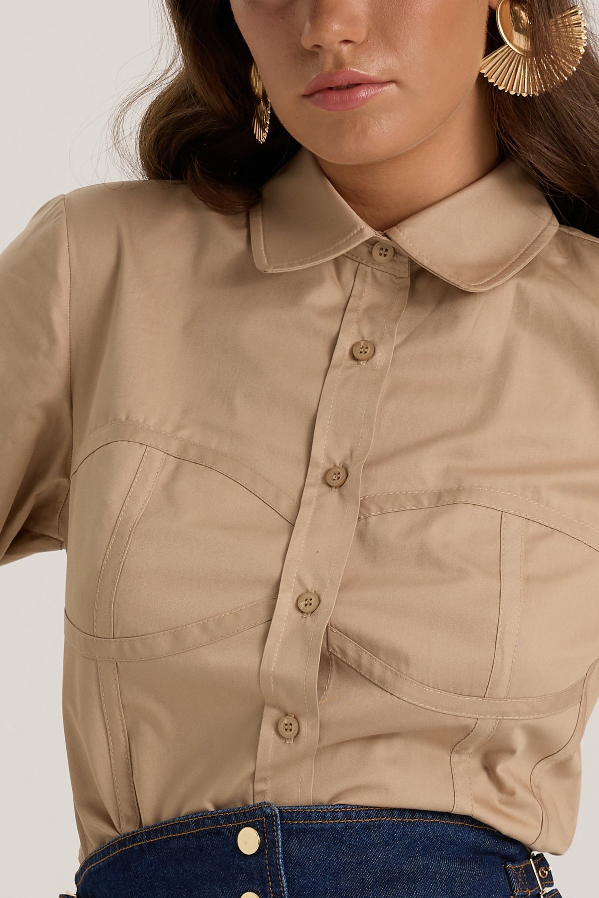 Luna Line 100% Cotton Stitched Shirt Bronze Brown