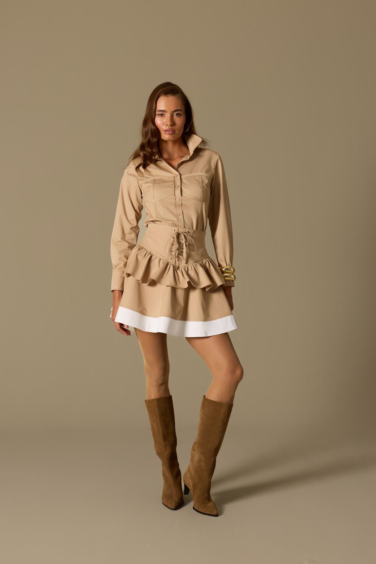 Luna Line 100% Cotton Stitched Shirt Bronze Brown