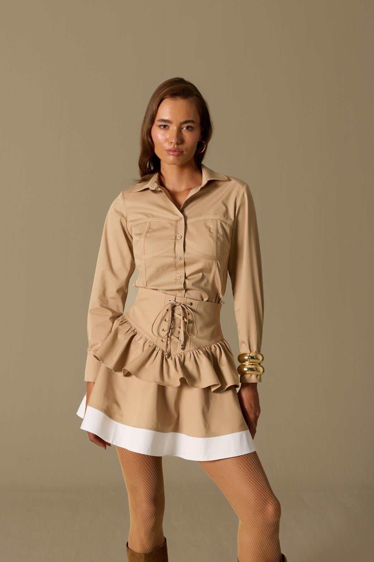 Luna Line 100% Cotton Stitched Shirt Bronze Brown