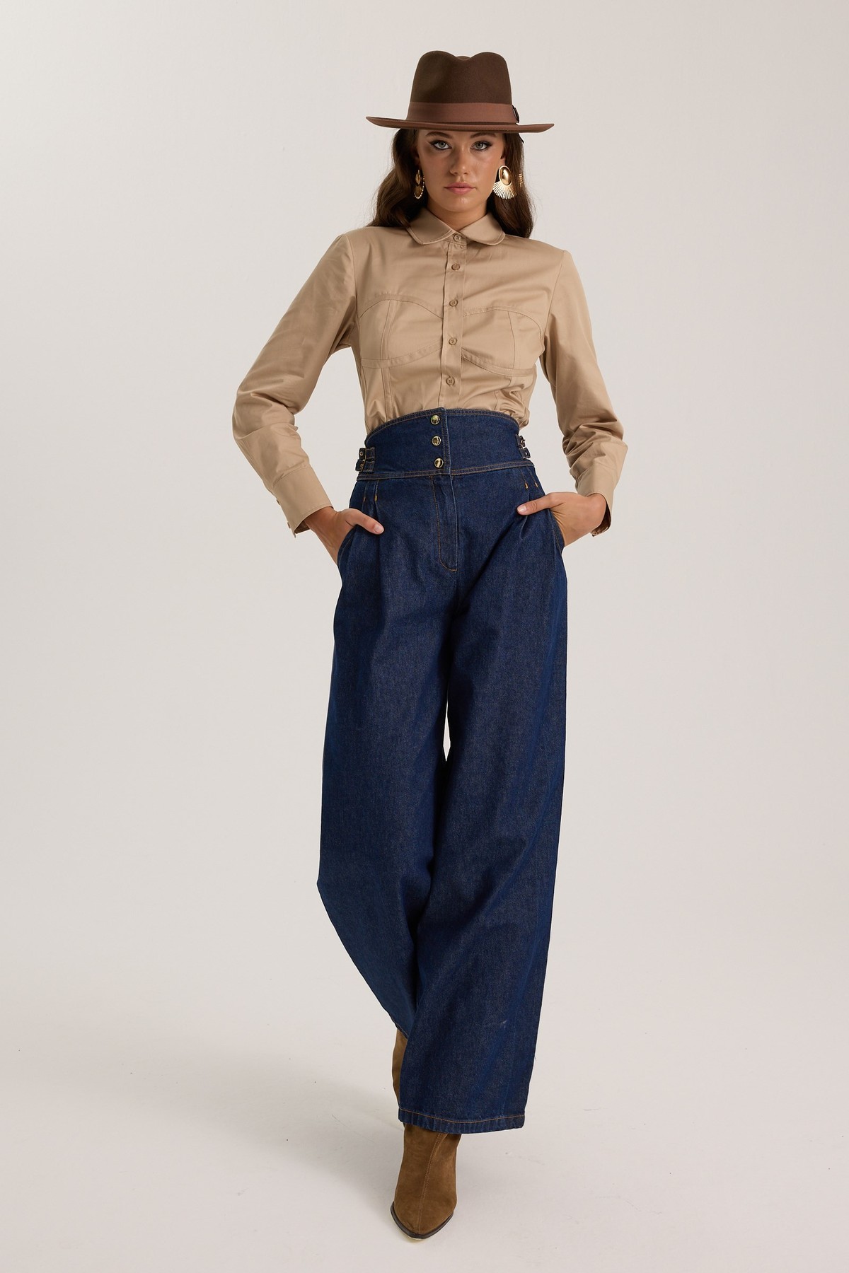Luna Line 100% Cotton Stitched Shirt Bronze Brown