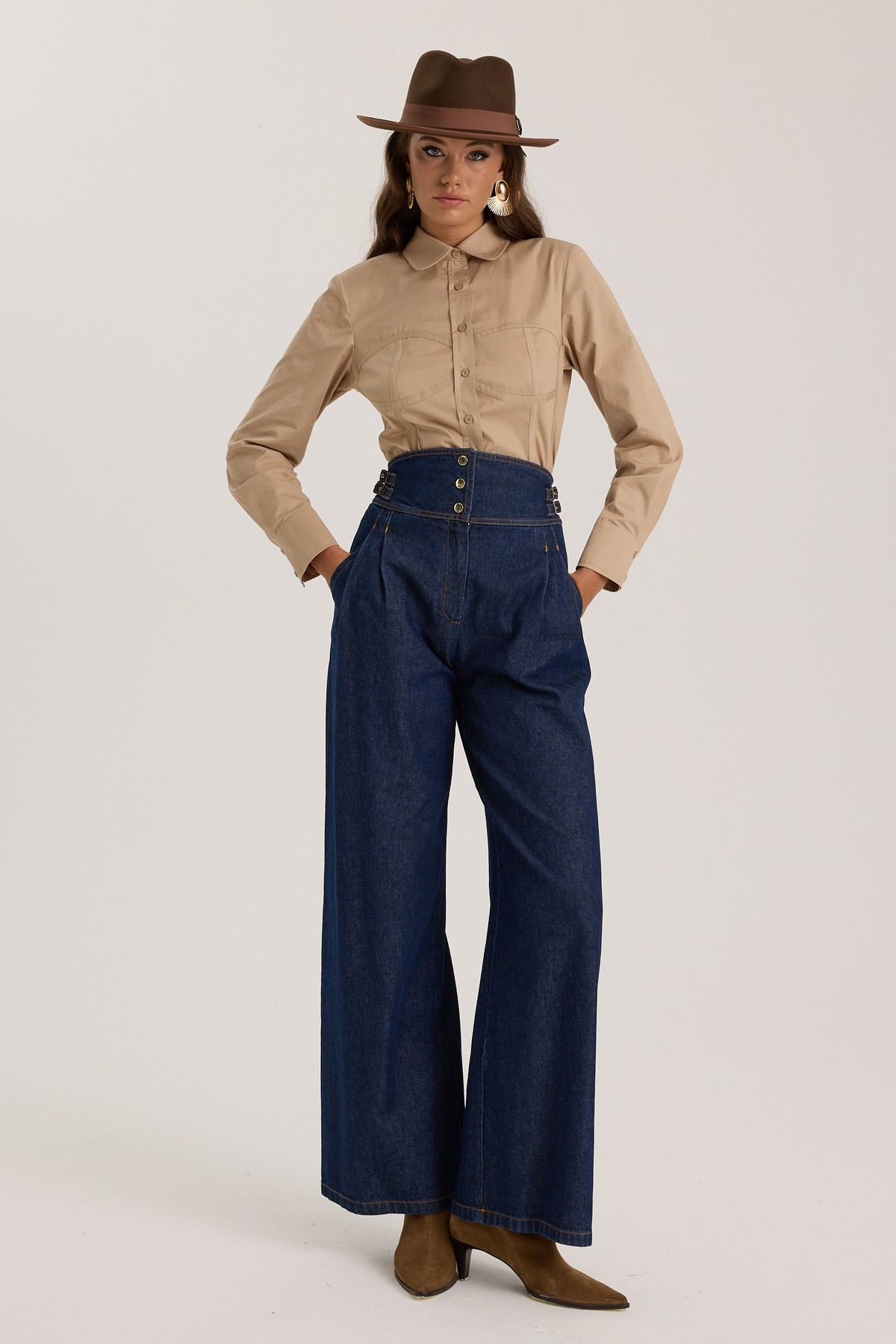 Luna Line 100% Cotton Stitched Shirt Bronze Brown