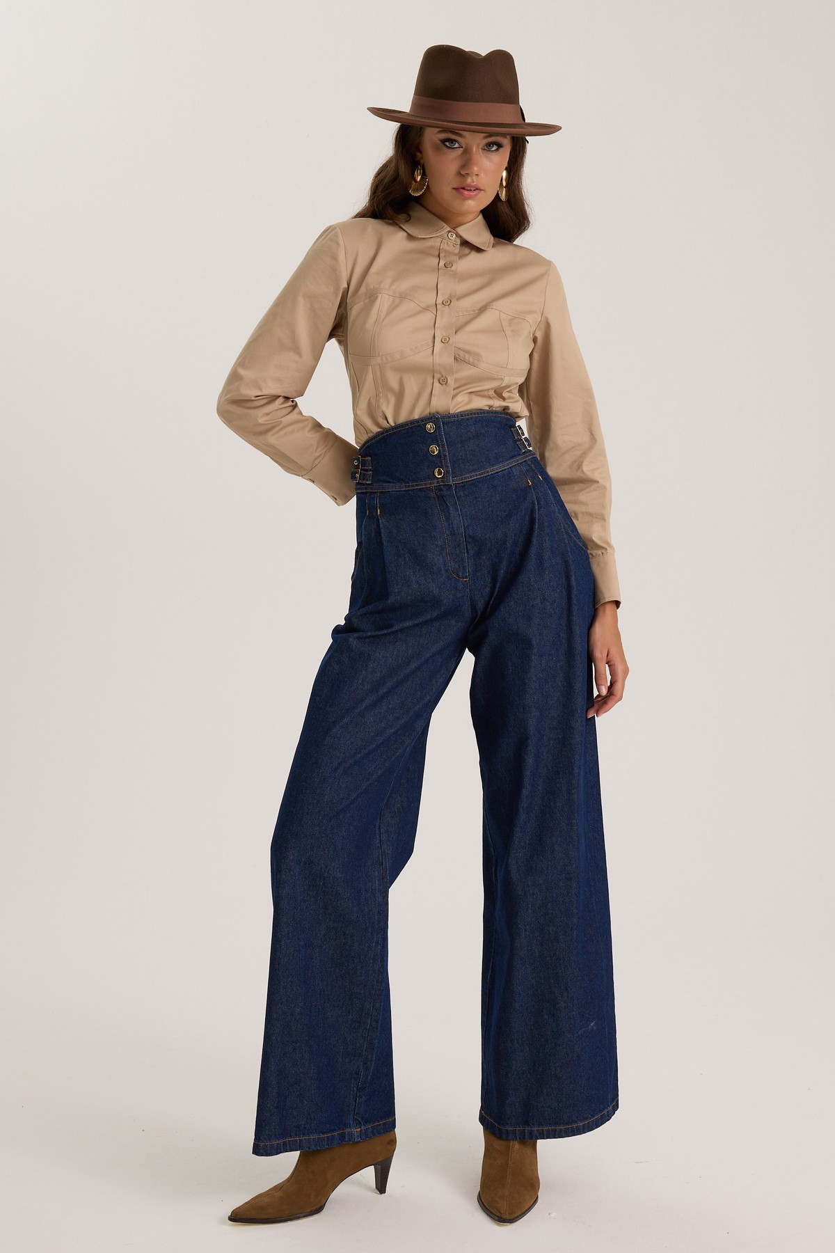 Luna Line 100% Cotton Stitched Shirt Bronze Brown