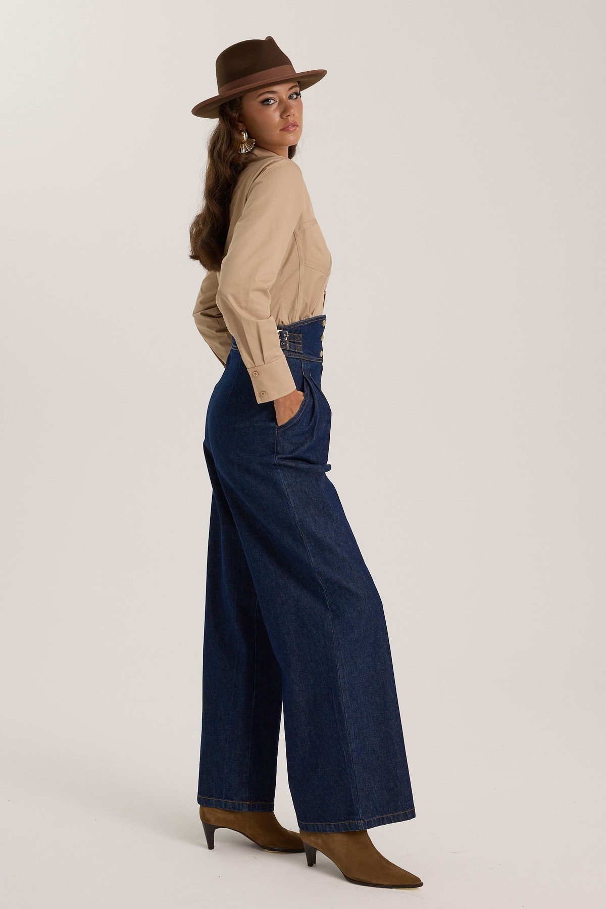 Luna Line 100% Cotton Stitched Shirt Bronze Brown