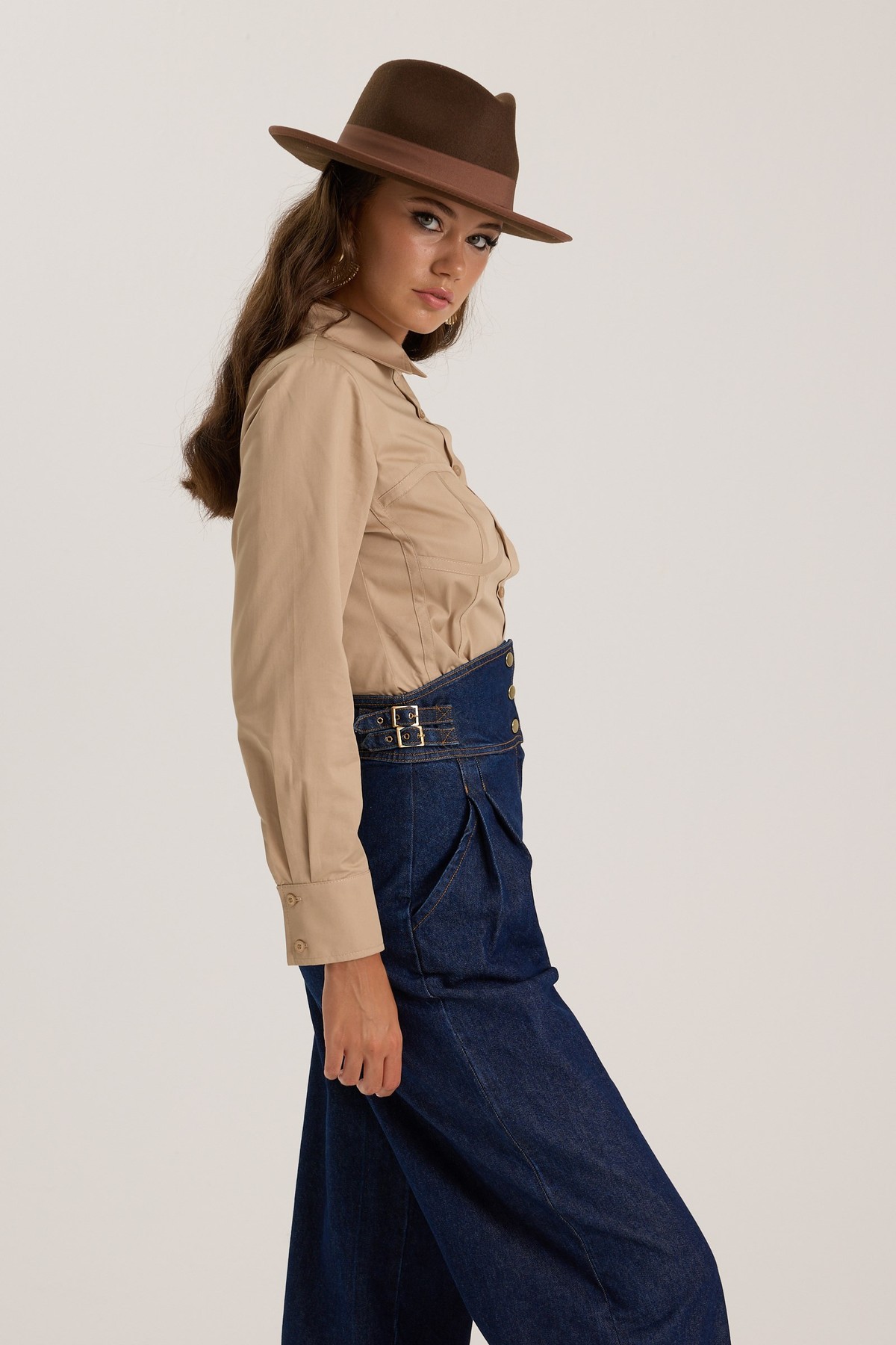 Luna Line 100% Cotton Stitched Shirt Bronze Brown