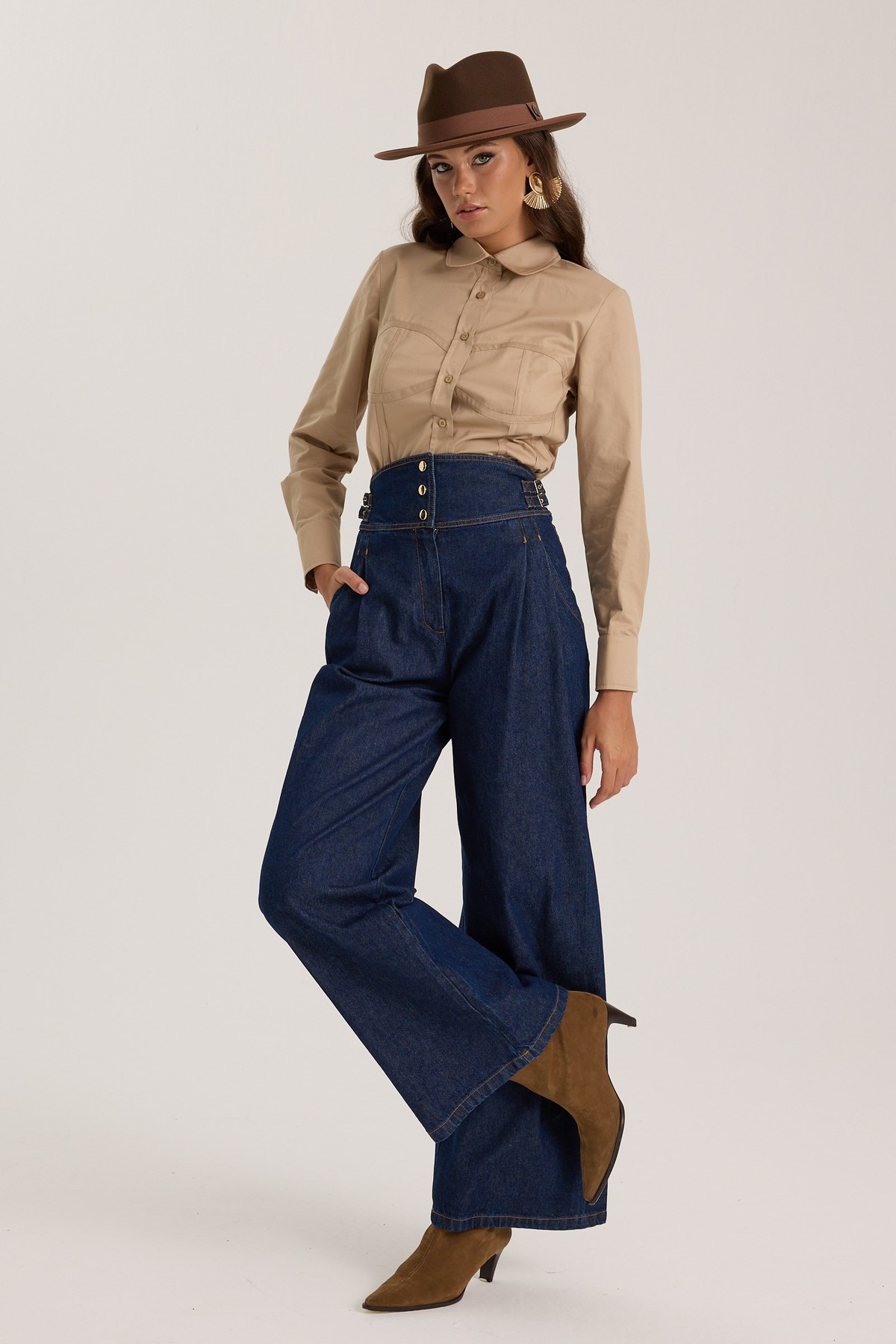 Luna Line 100% Cotton Stitched Shirt Bronze Brown