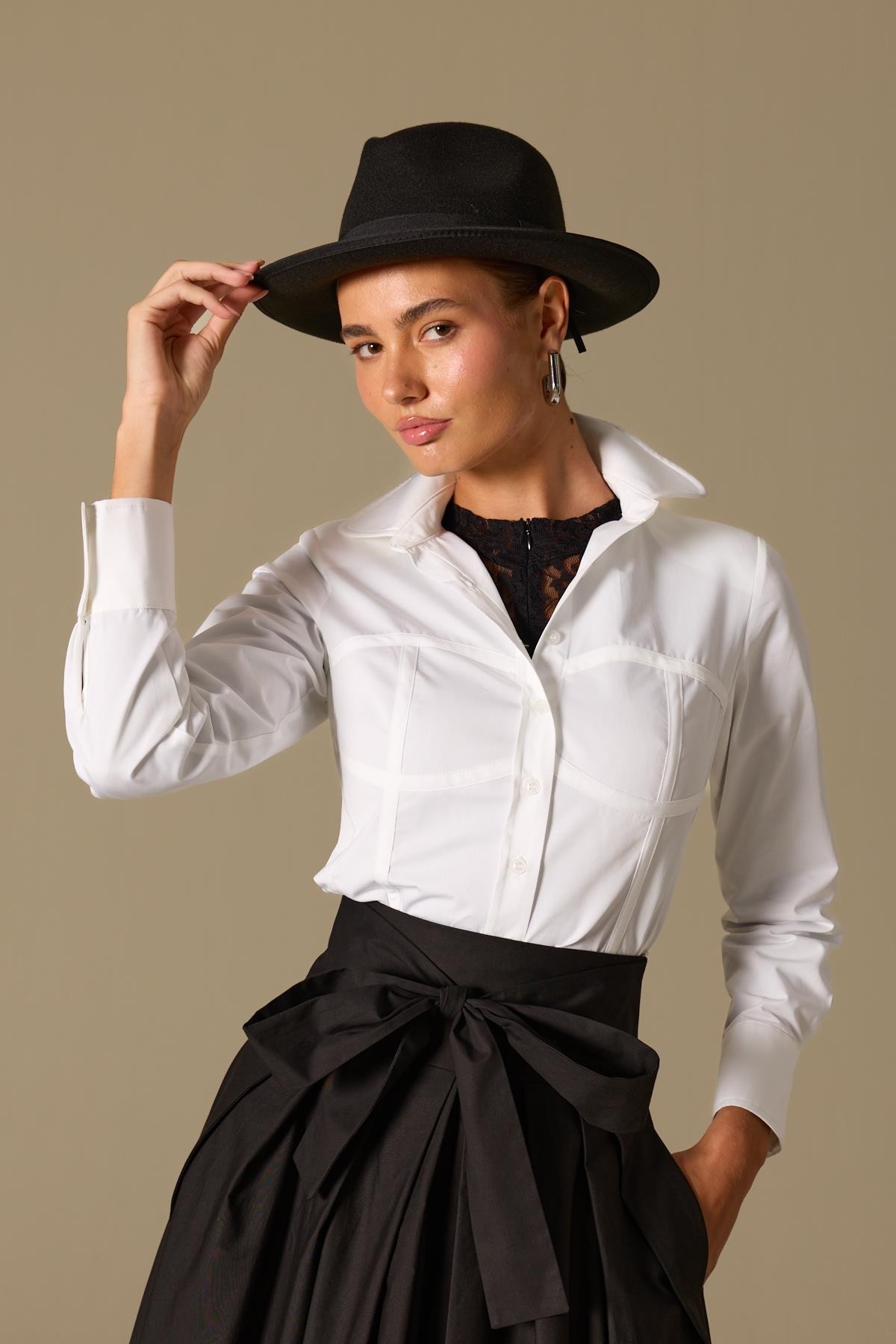Luna Line 100% Cotton Stitched Shirt Ecru