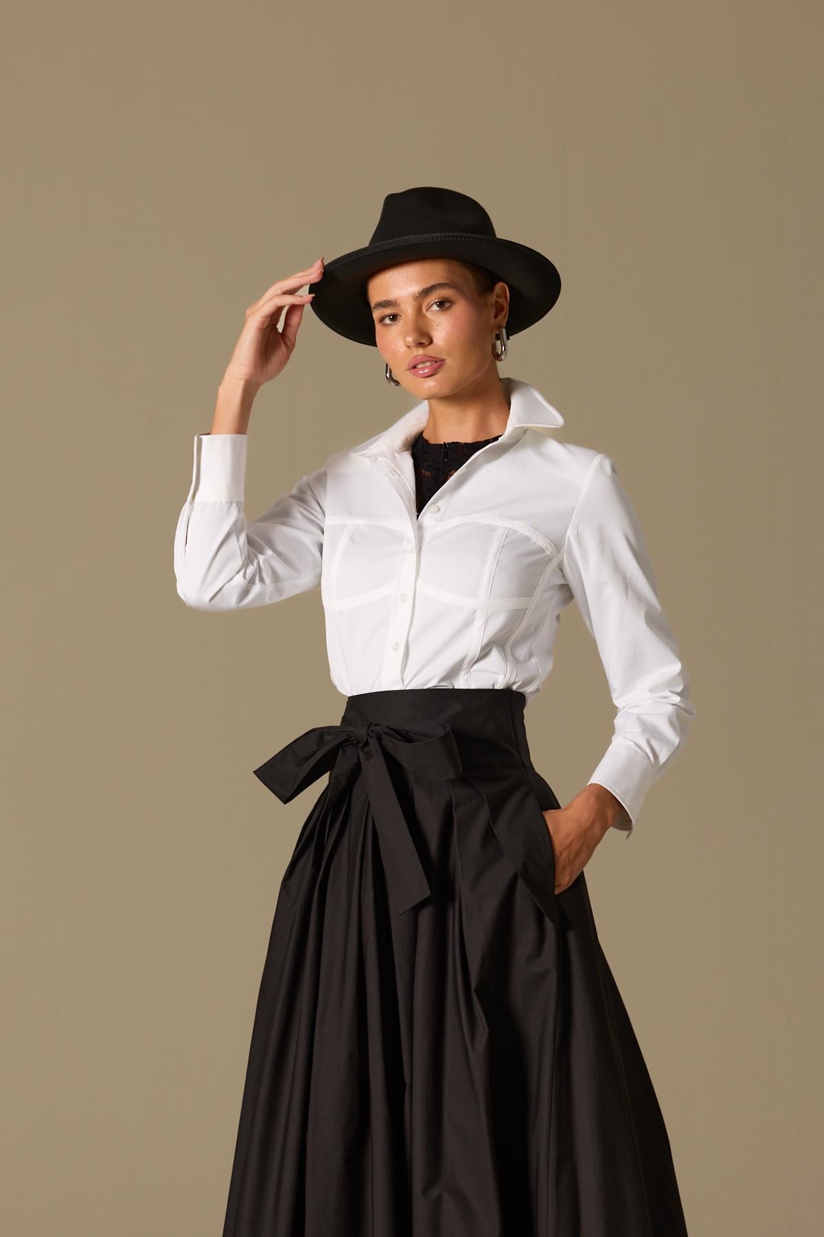 Luna Line 100% Cotton Stitched Shirt Ecru