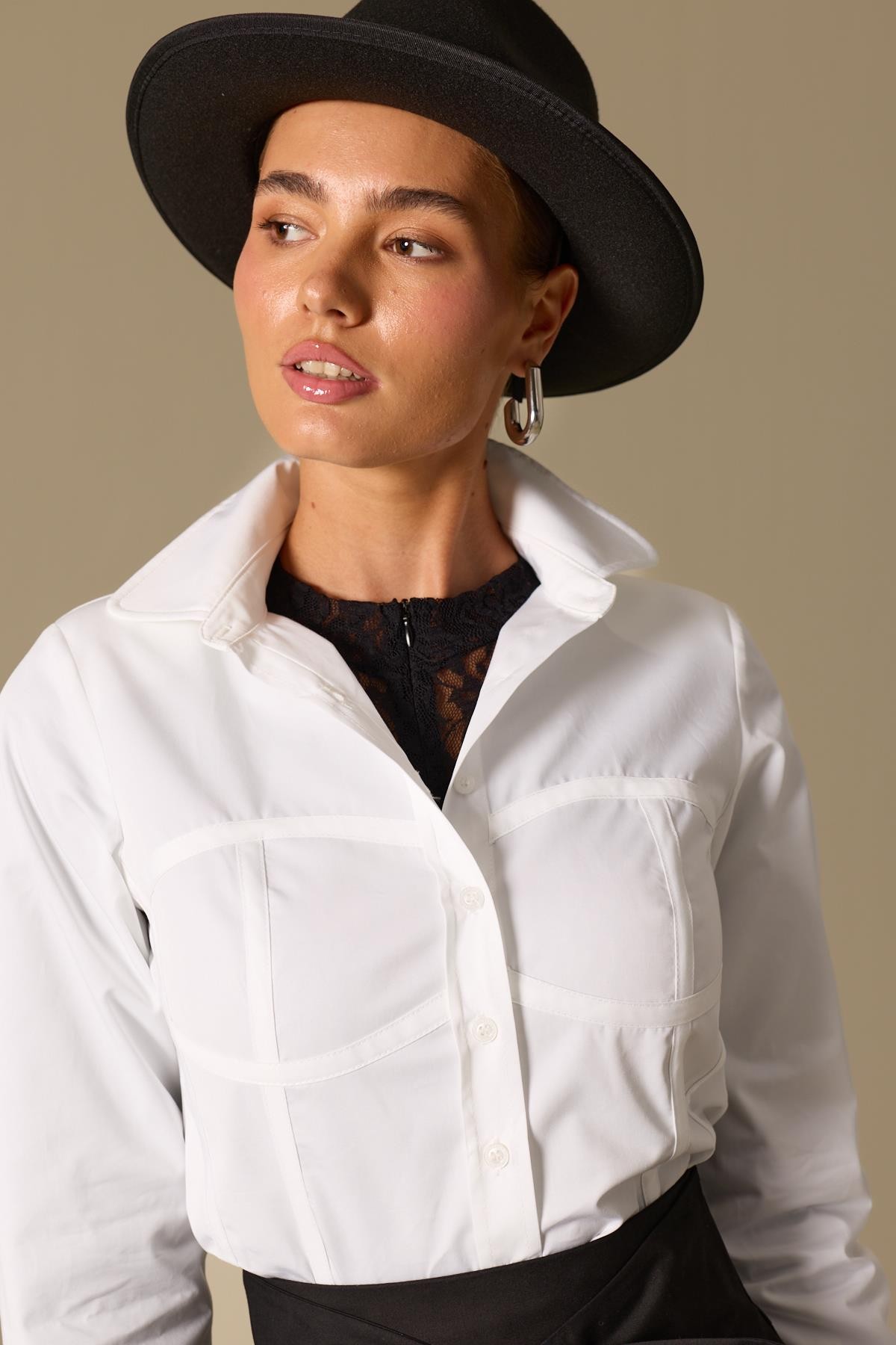 Luna Line 100% Cotton Stitched Shirt Ecru