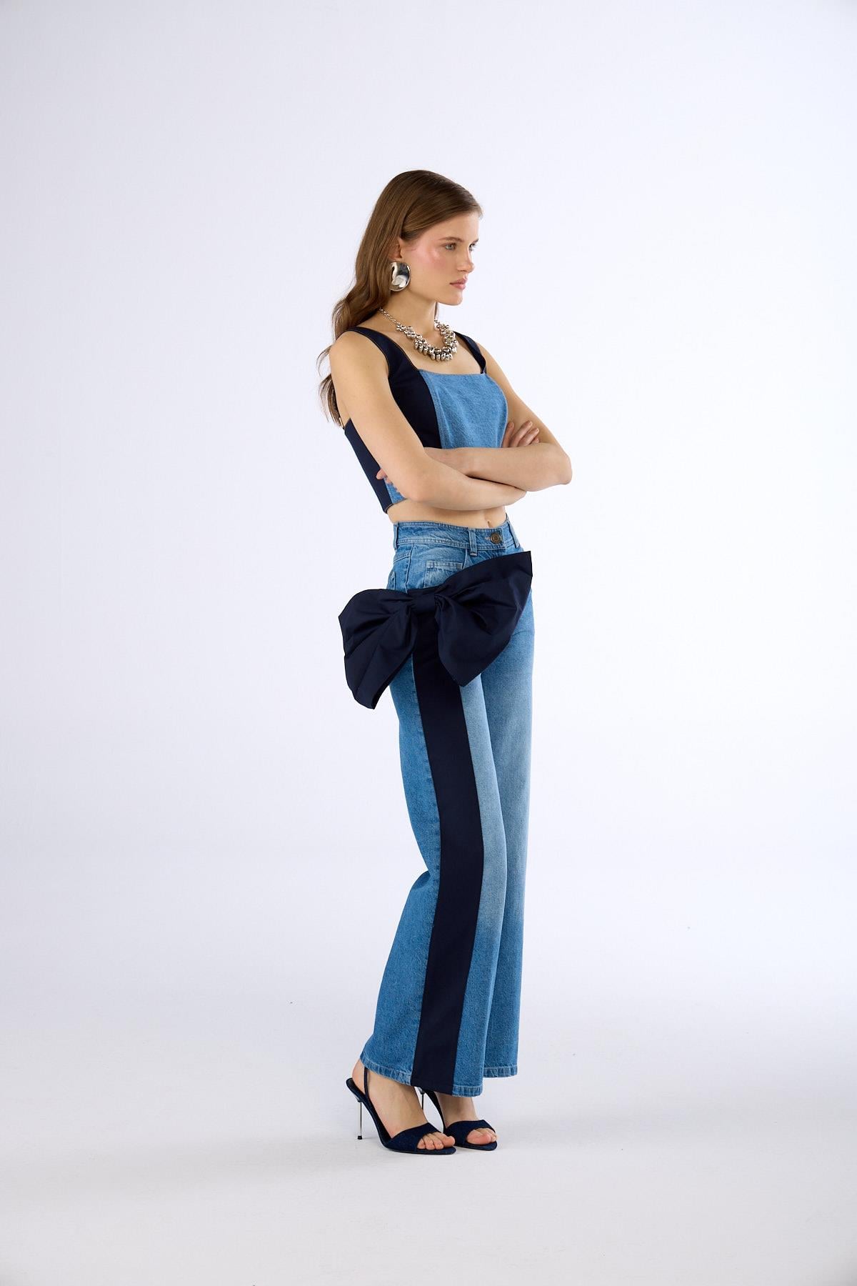 Mix & Match Denim Combo Ribbon Pant Light blue-Navy blue