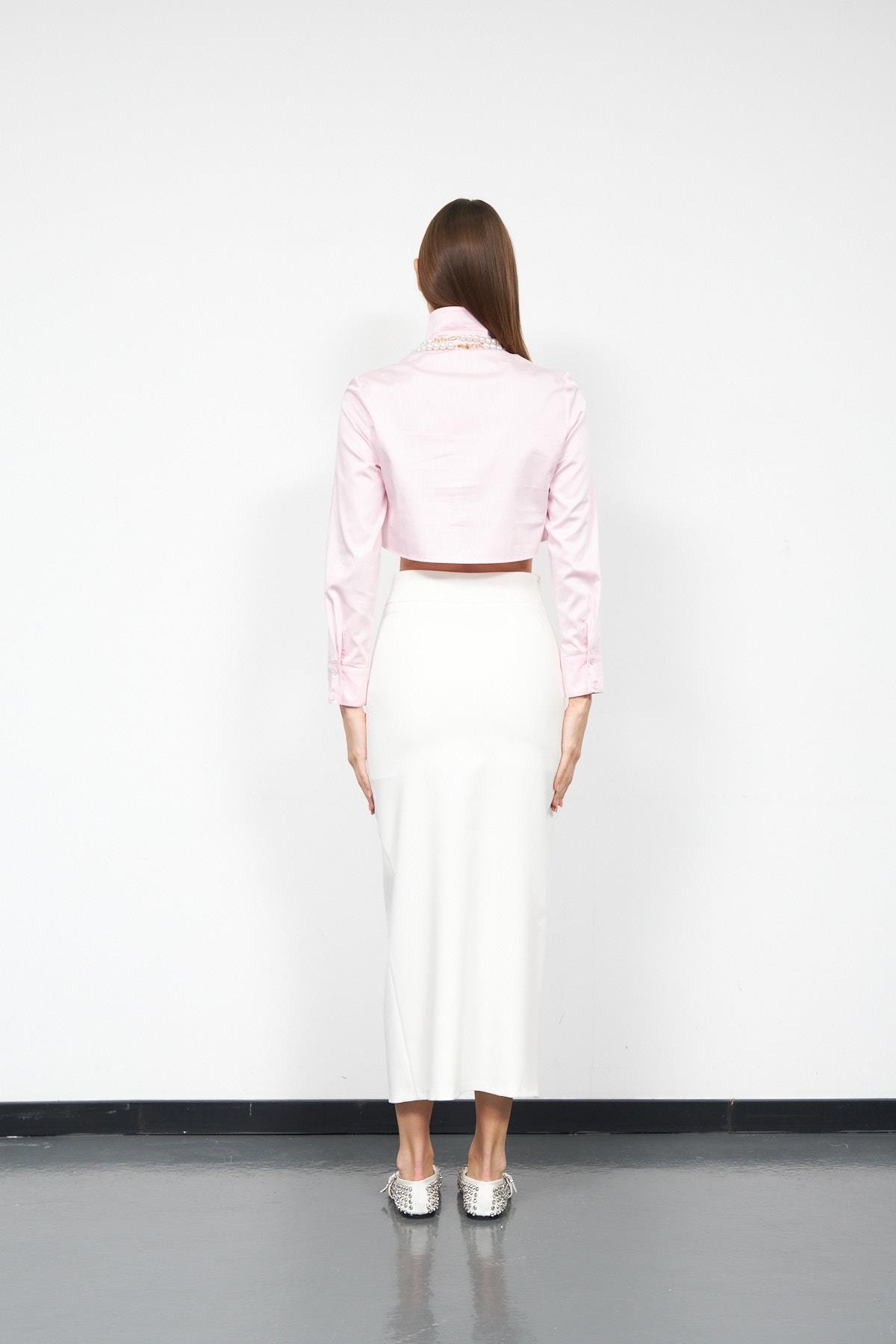 Modern Classic 100% Koton Crop Gömlek TOZ PEMBE