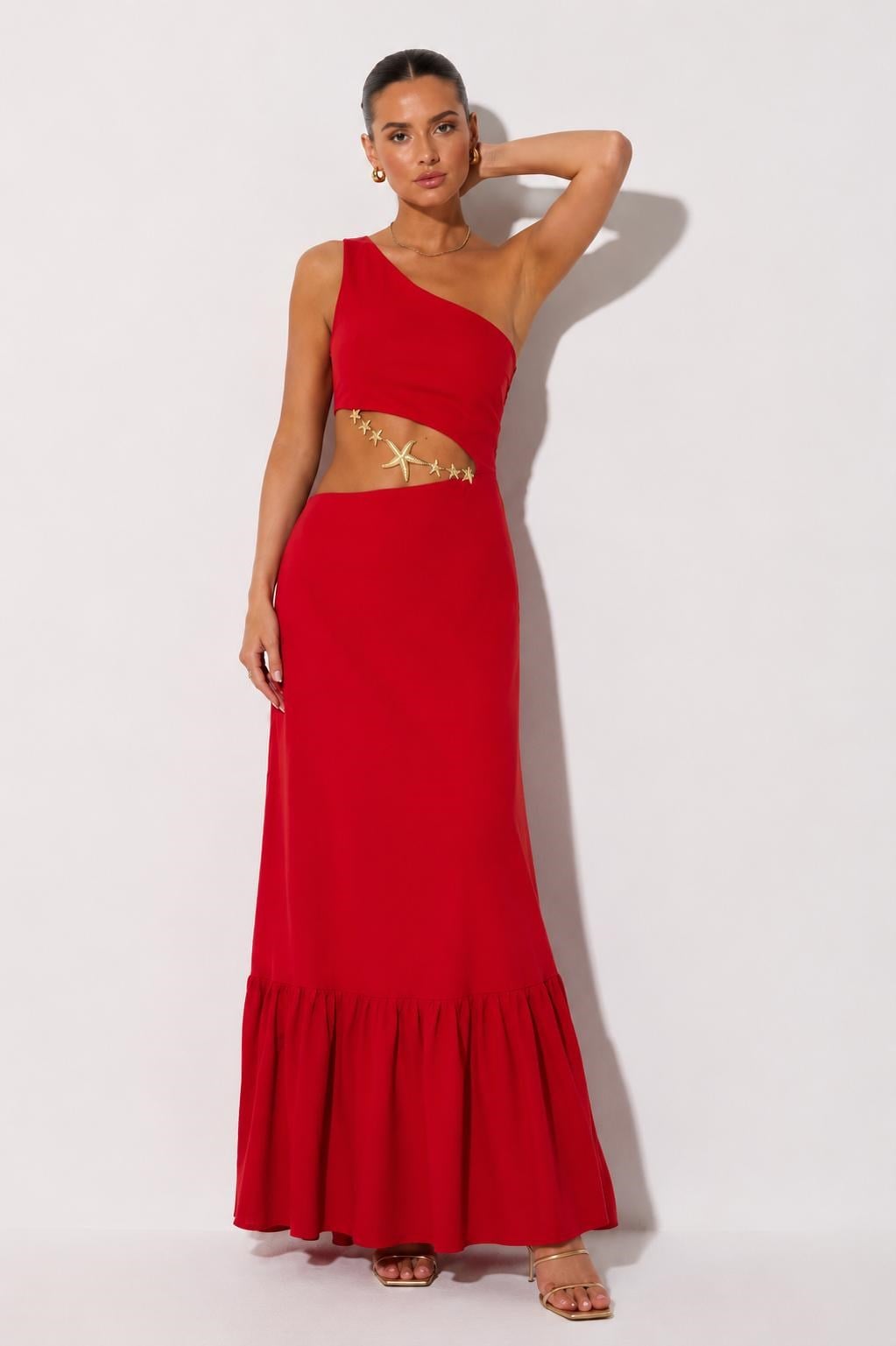 Mon Amour %100 Linen Maxi Dress Red