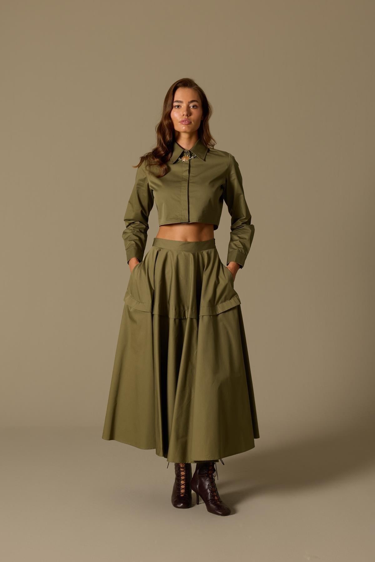 Moon Light %100 Cotton Shirt Khaki