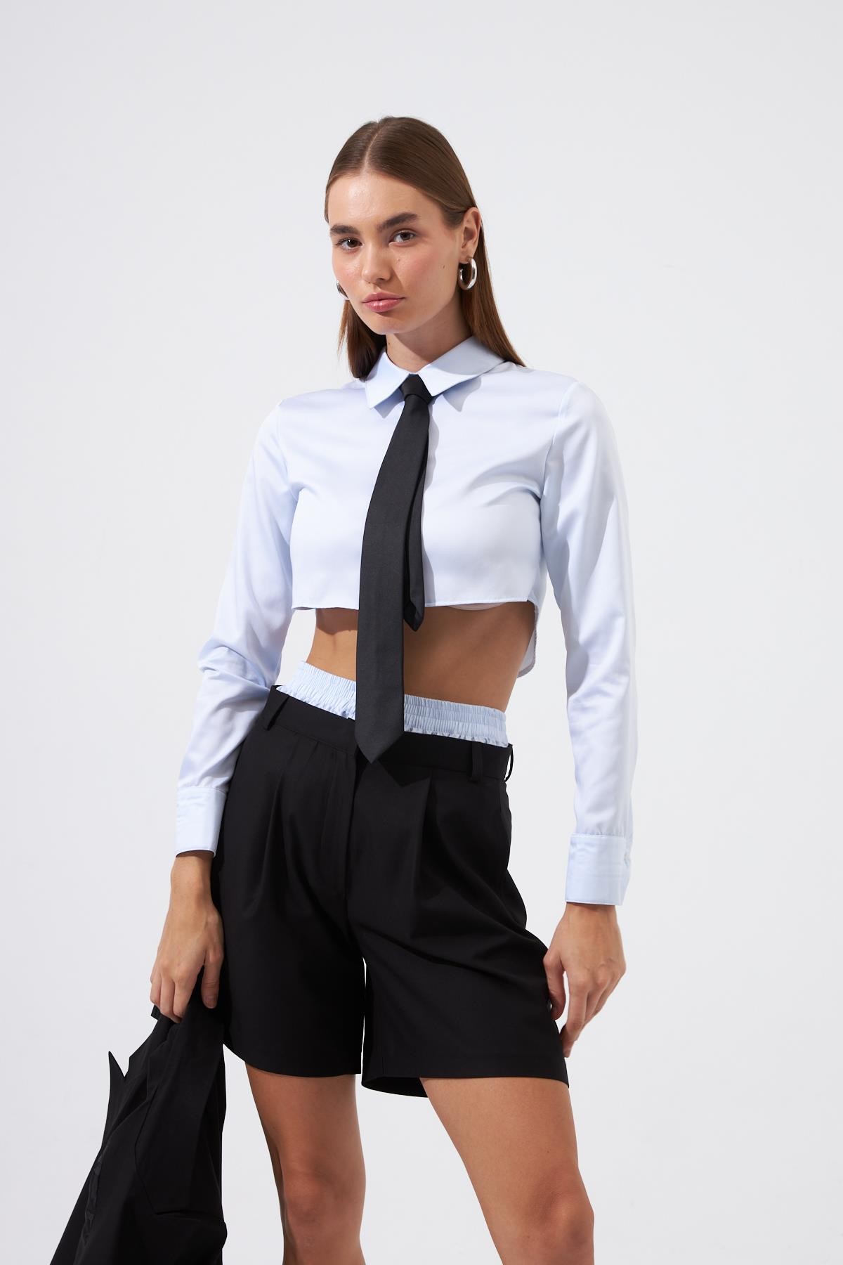Nok Basic Serisi %100 Cotton Crop Gömlek Açık Mavi