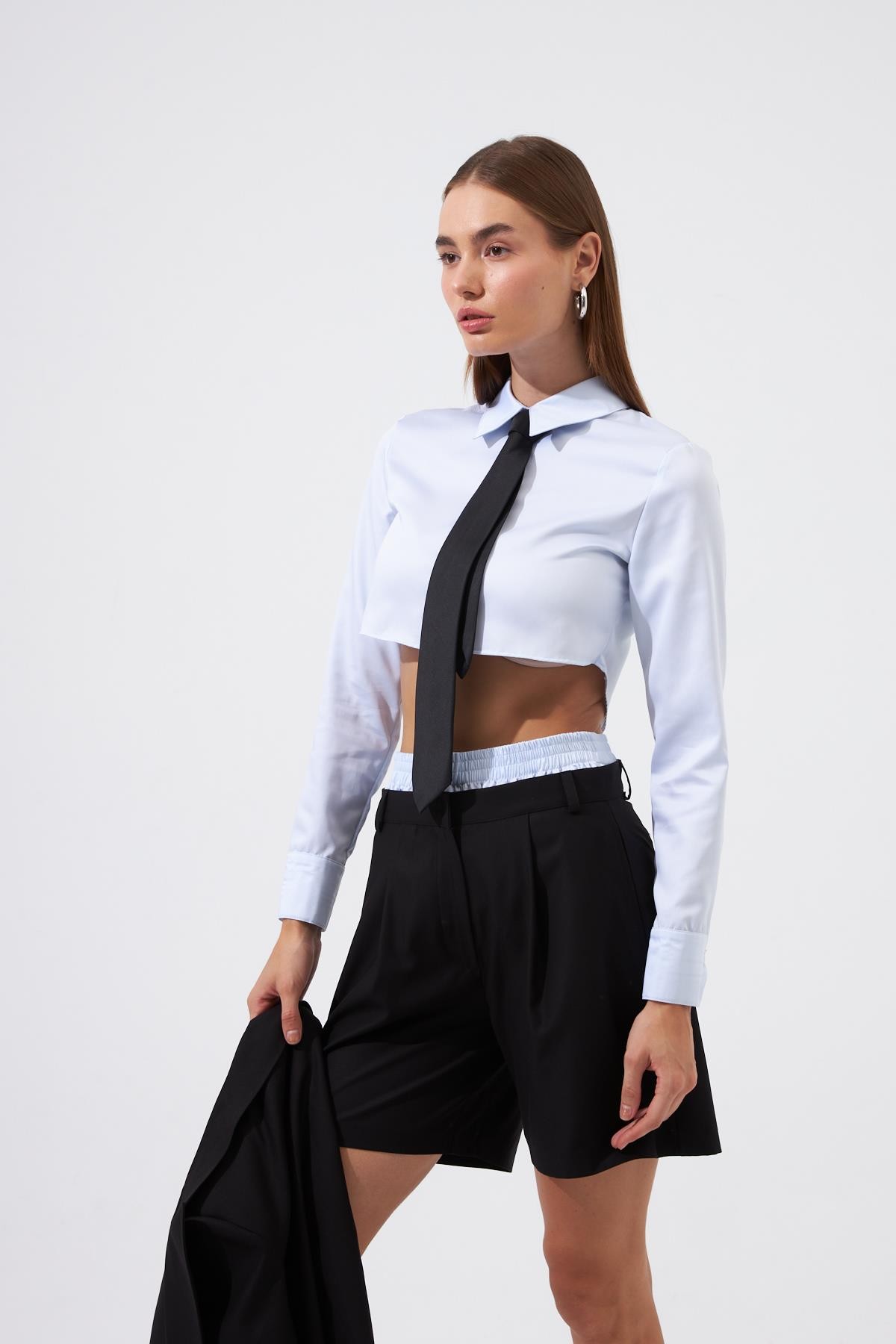 Nok Basic Serisi %100 Cotton Crop Gömlek Açık Mavi