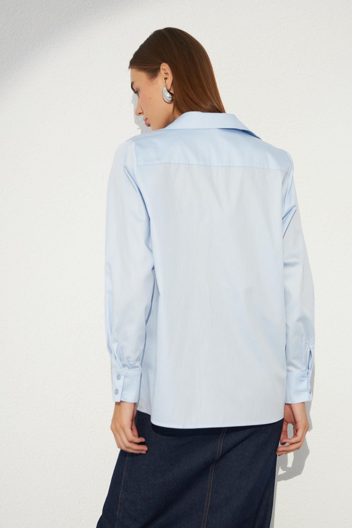 Nok Basic Serisi %100 Cotton Oversize Gömlek Açık Mavi