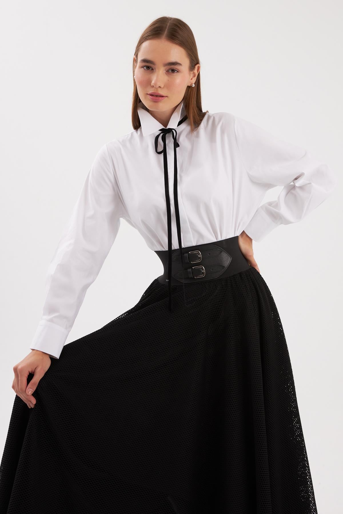 Nok Basic Serisi %100 Cotton Oversize Gömlek Beyaz