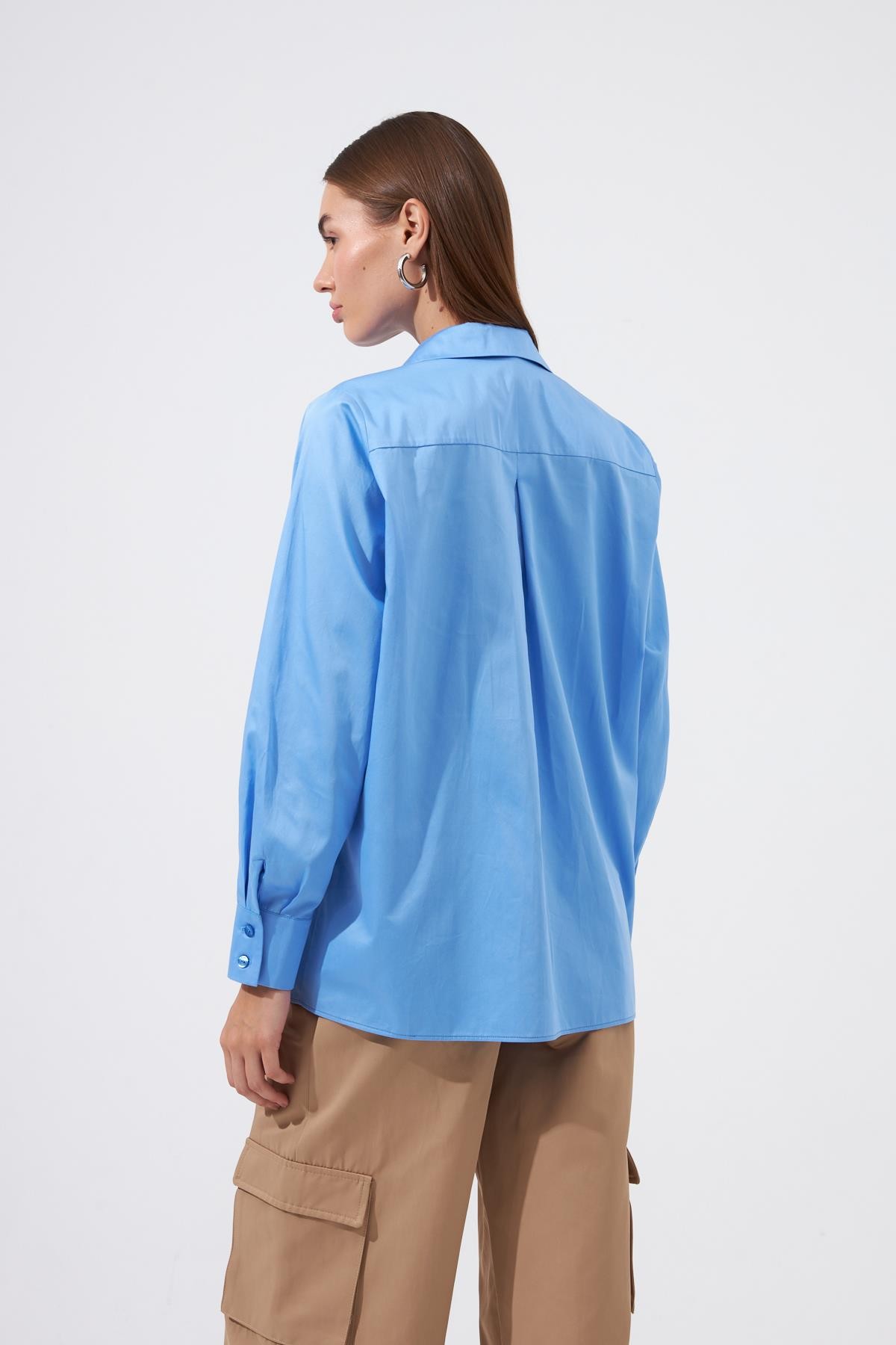 Nok Basic Serisi %100 Cotton Oversize Gömlek Koyu Mavi