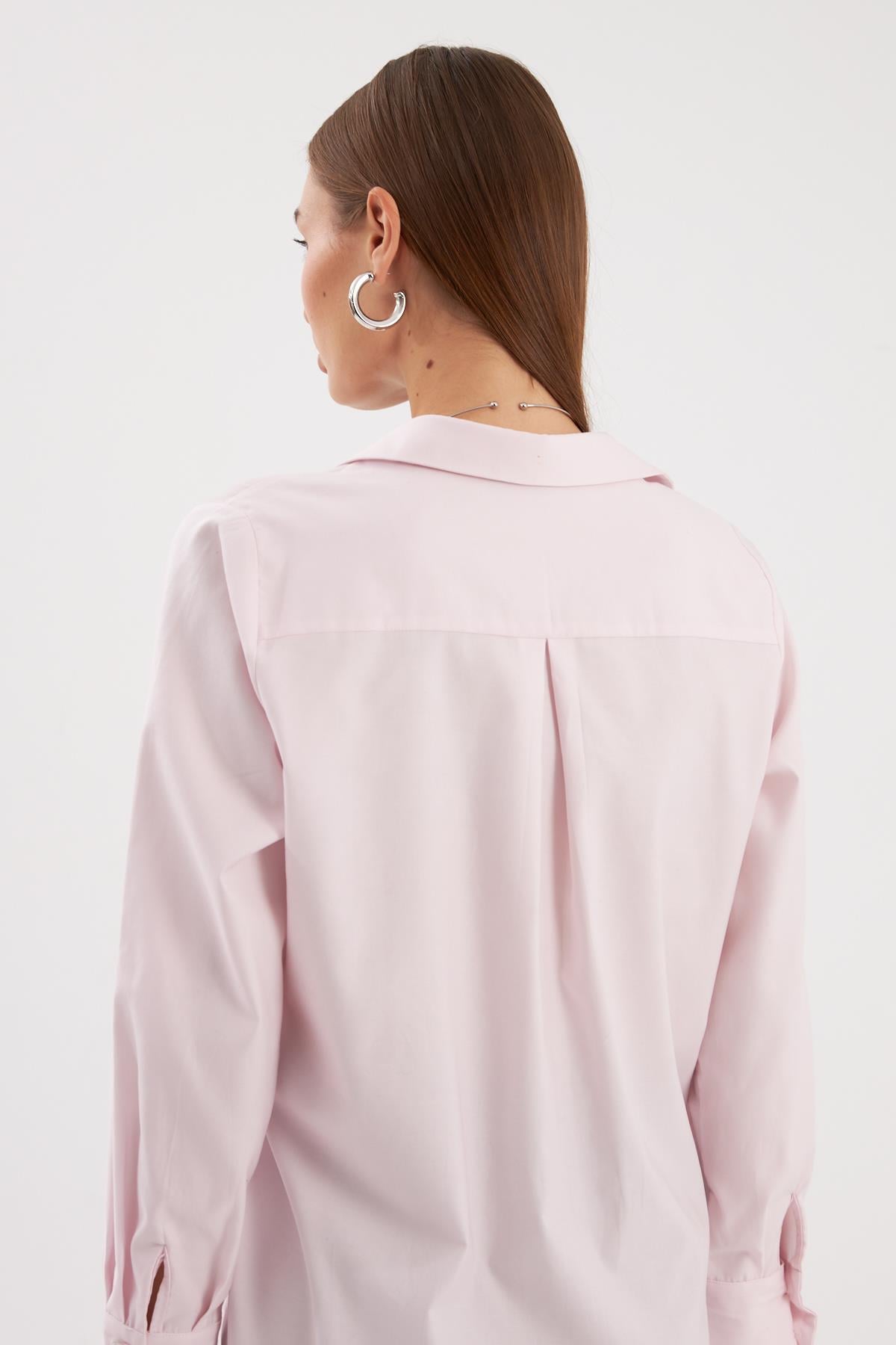 Nok Basic Serisi %100 Cotton Oversize Gömlek Pembe
