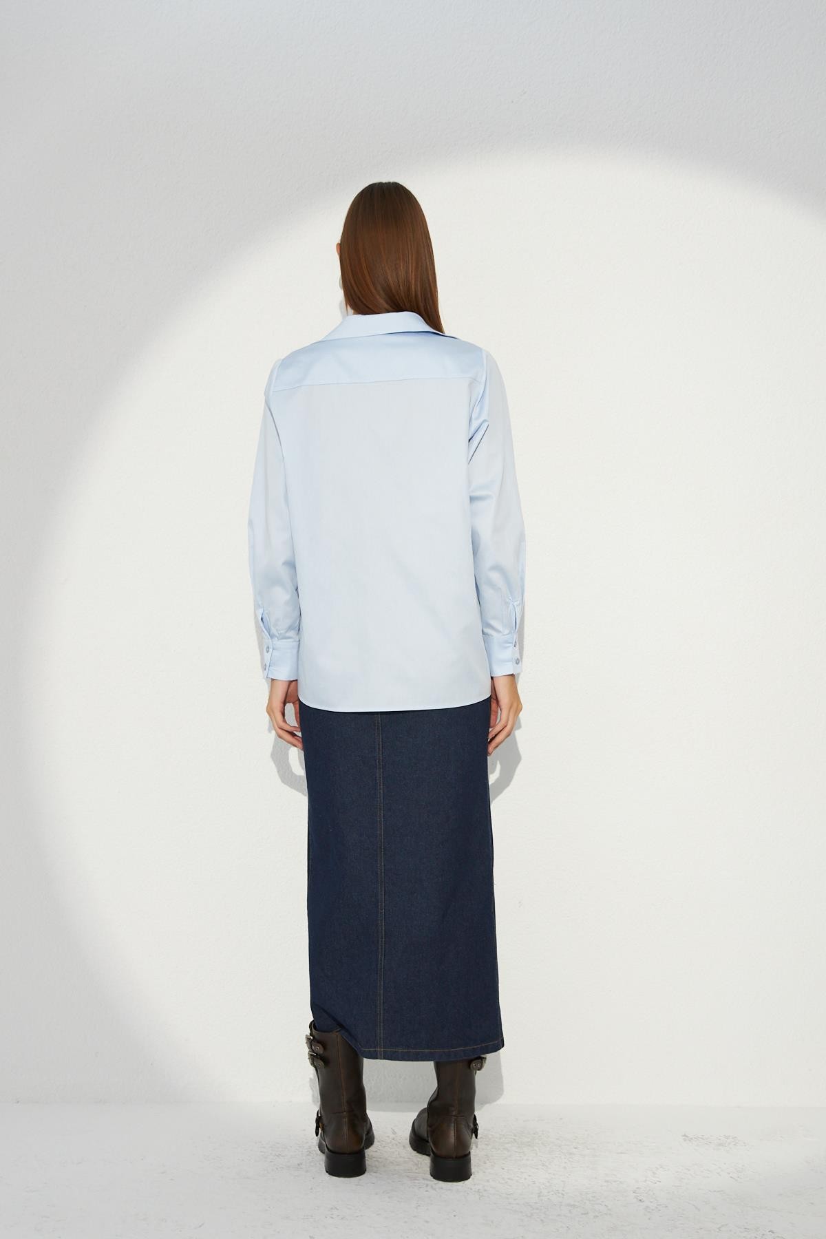 Nok Basic Serisi %100 Cotton Oversize Gömlek Açık Mavi