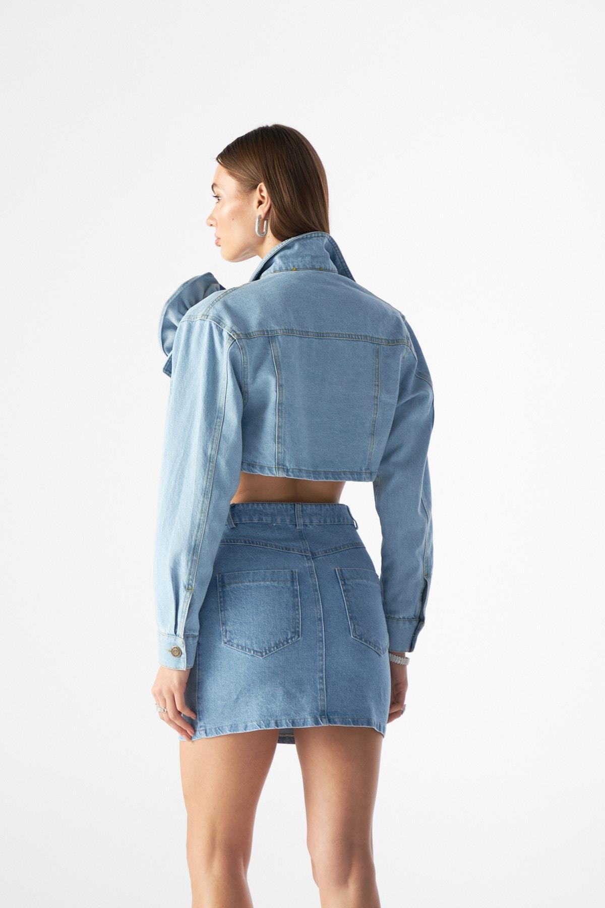 Nok Classic Signature Bloom Denim Ceket Açık Mavi