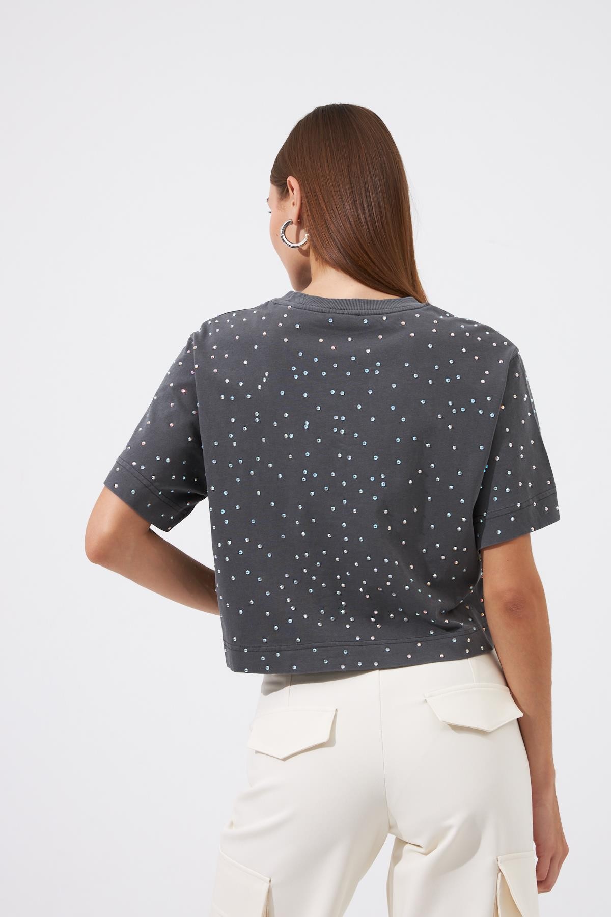 Nok Diamond Serisi Taş Baskılı Yıkamalı Tshirt Antrasit