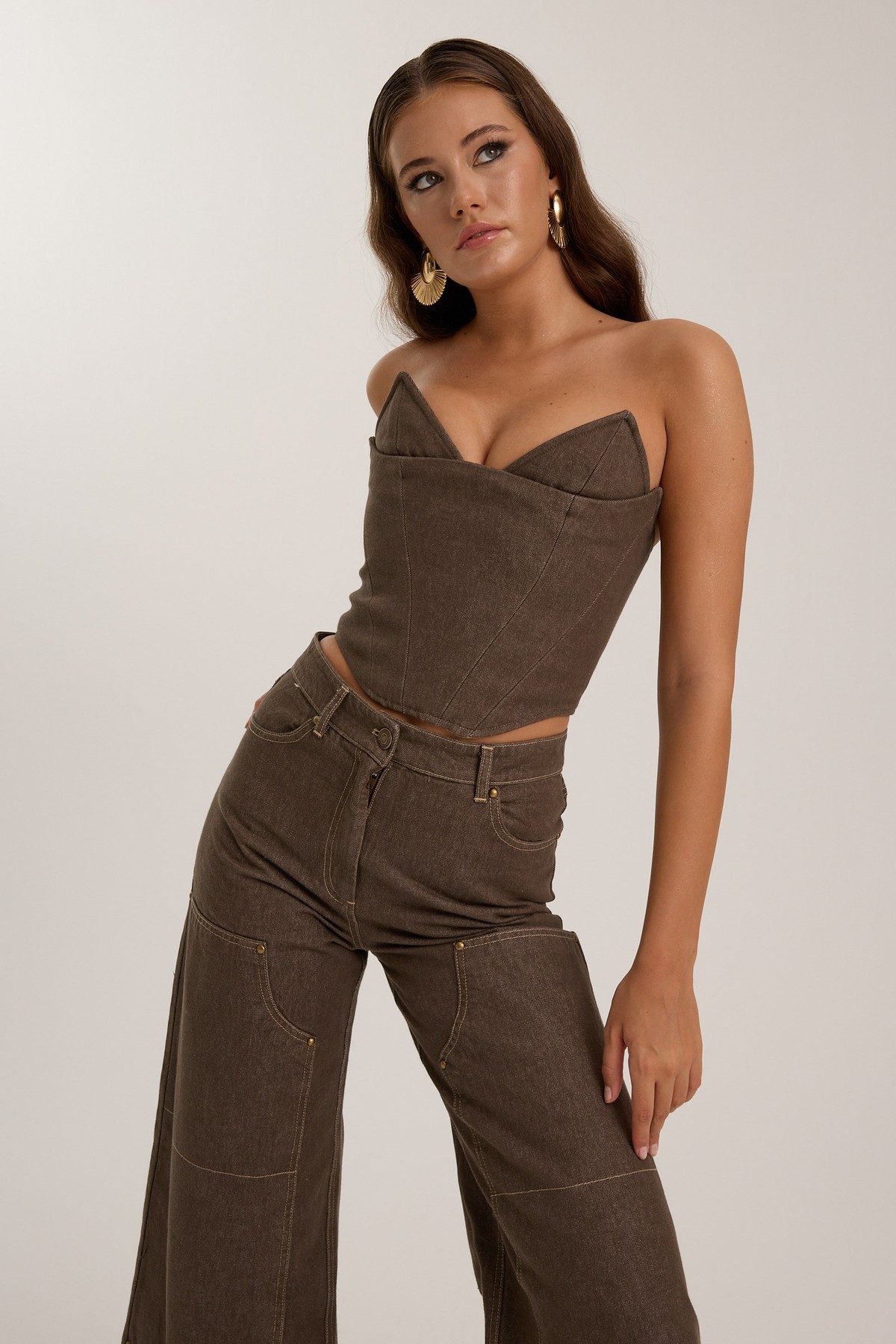 NOK ICON Corset Denim Bustier DARK GREEN