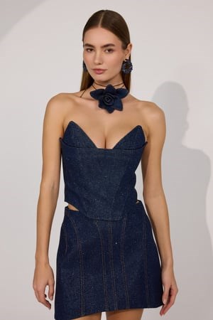 NOK ICON Diamond Corset Denim Bustier DARK BLUE