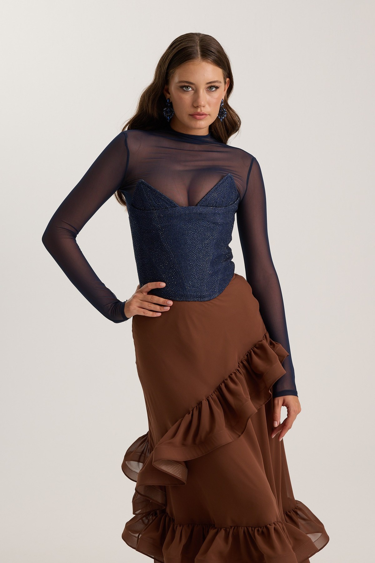 NOK ICON Diamond Corset Denim Bustier DARK BLUE